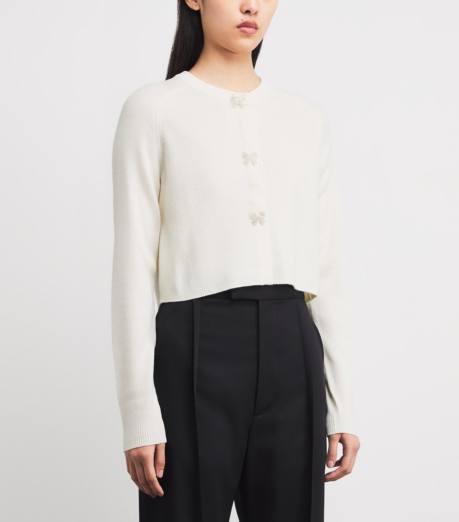 Wool Rib-Knit Bow Cardigan ECRU Image 3