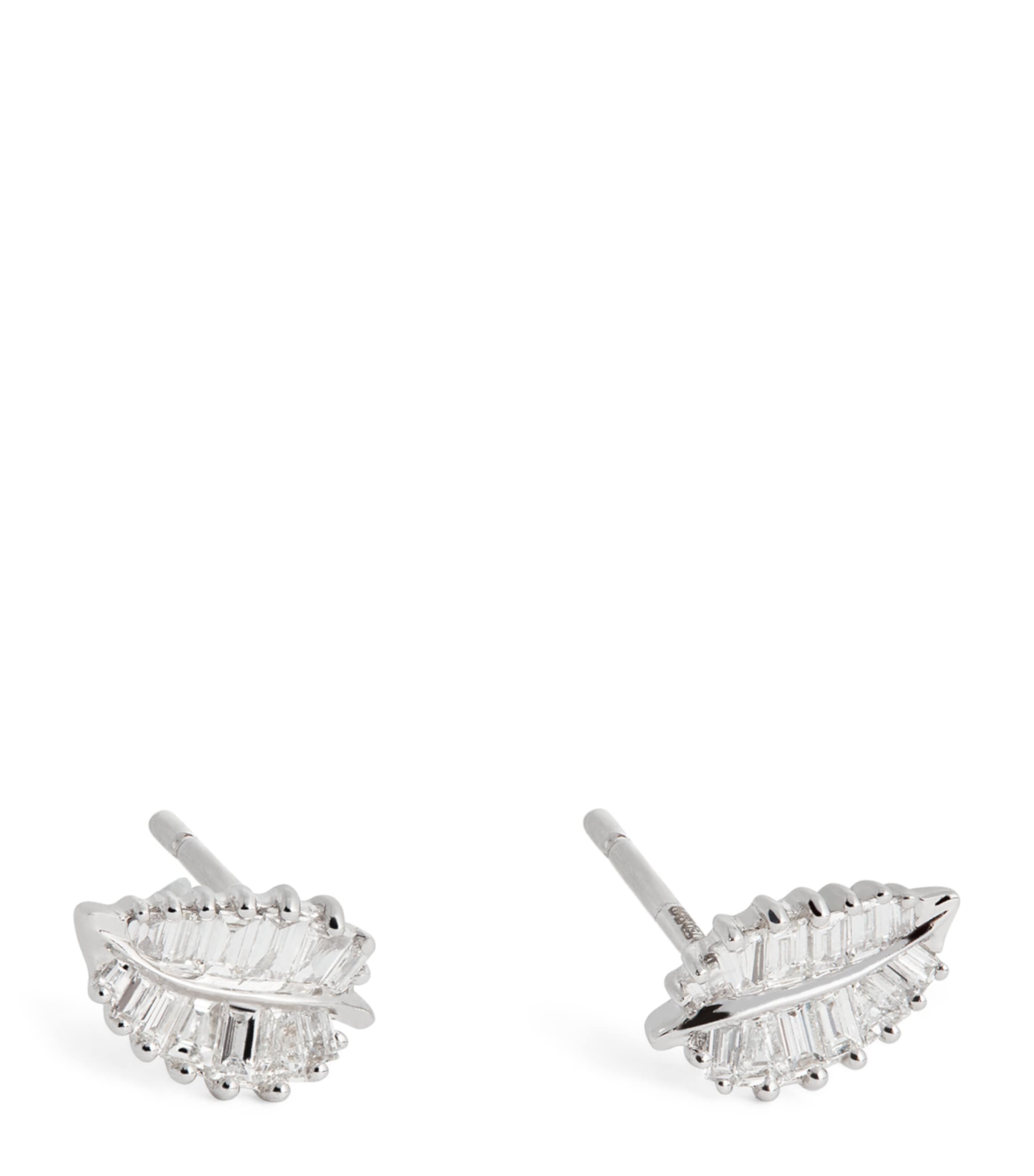 White Gold and Diamond Palm Leaf Stud Earrings WHITE GOLD Image 1