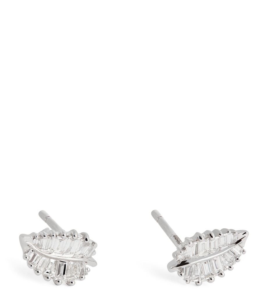 White Gold and Diamond Palm Leaf Stud Earrings WHITE GOLD Image 1