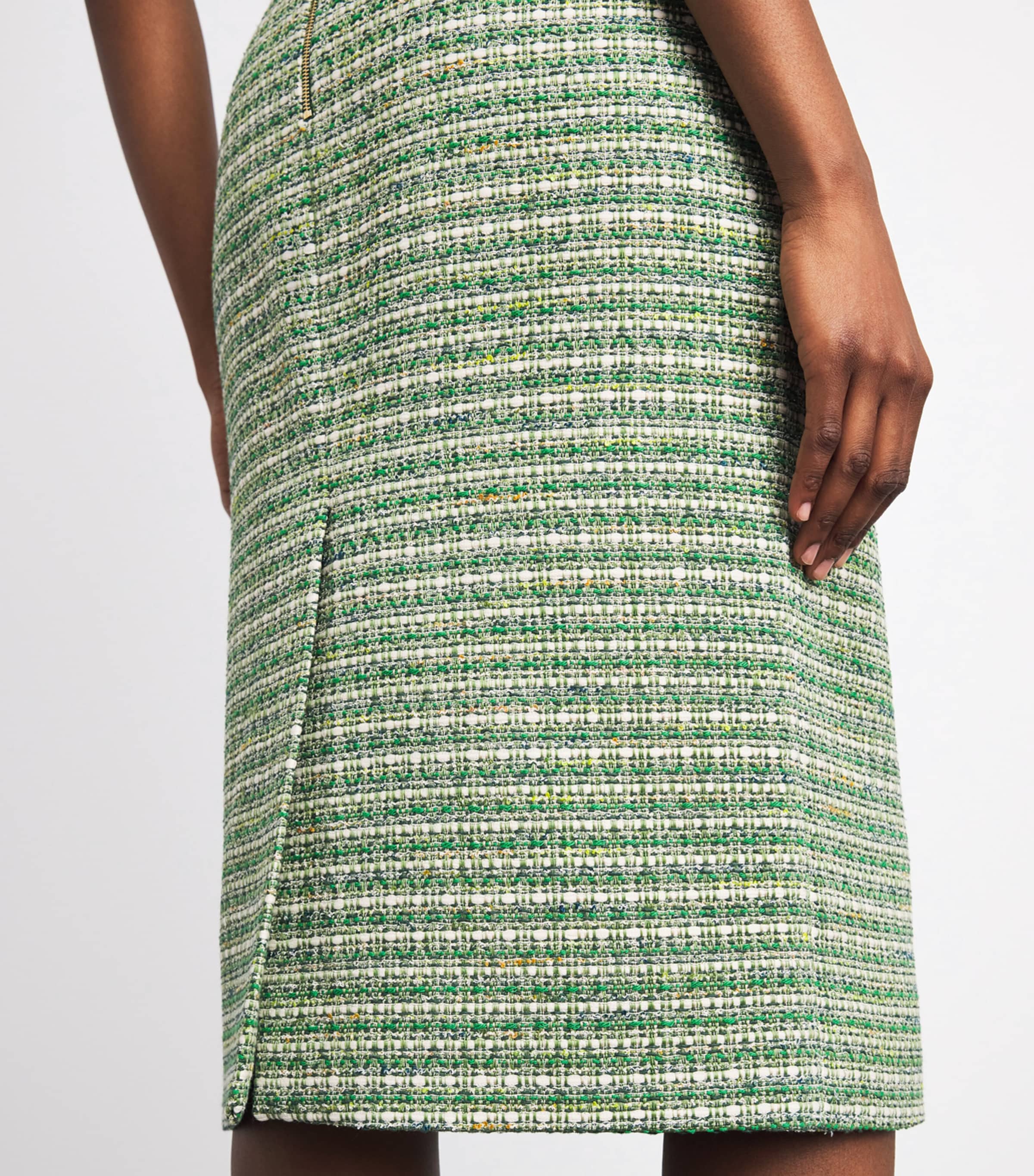Carolina Herrera Womens Tweed Pencil Skirt Green Multi Image 3