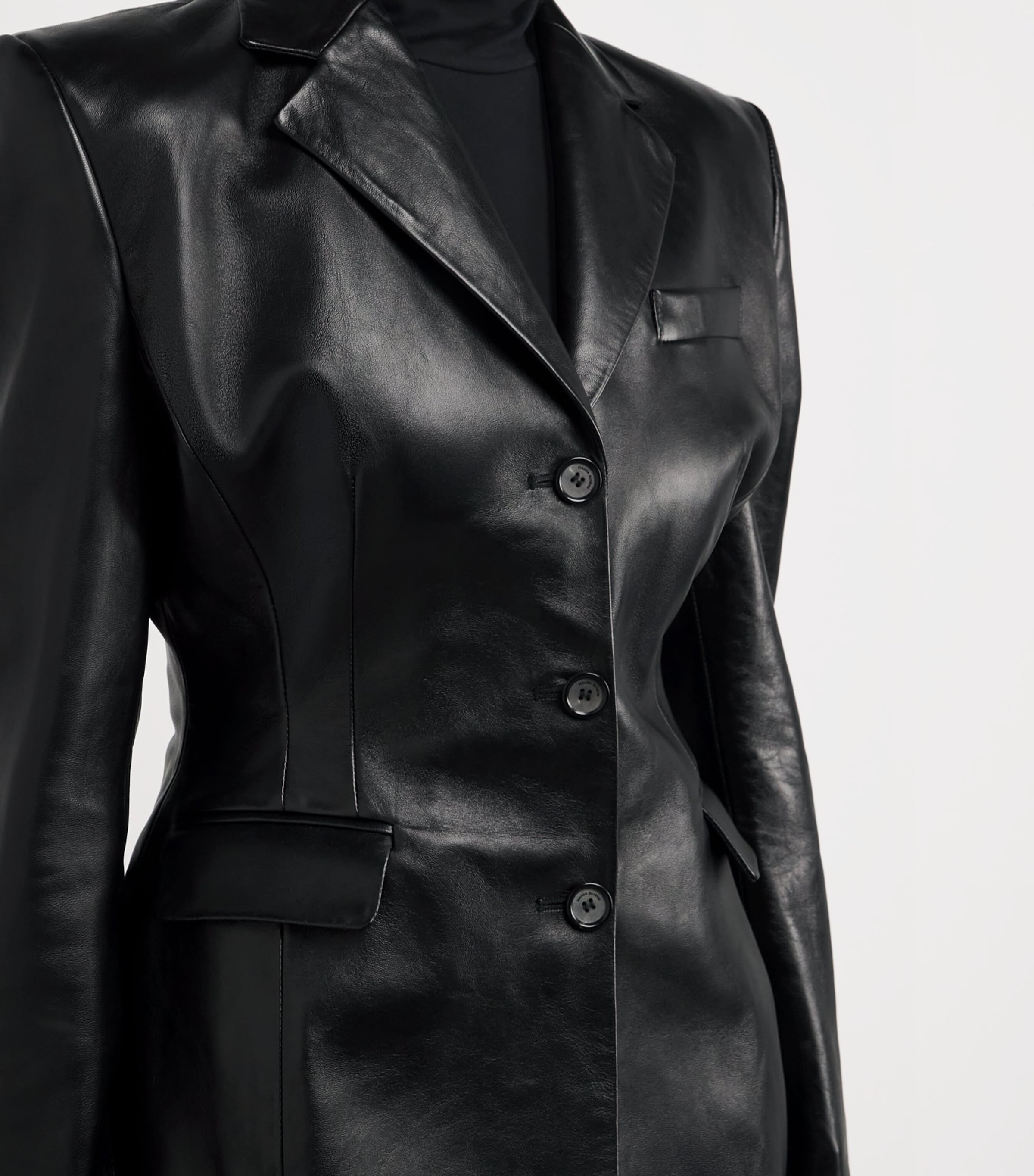 Leather Fitted Blazer BLACK Image 6