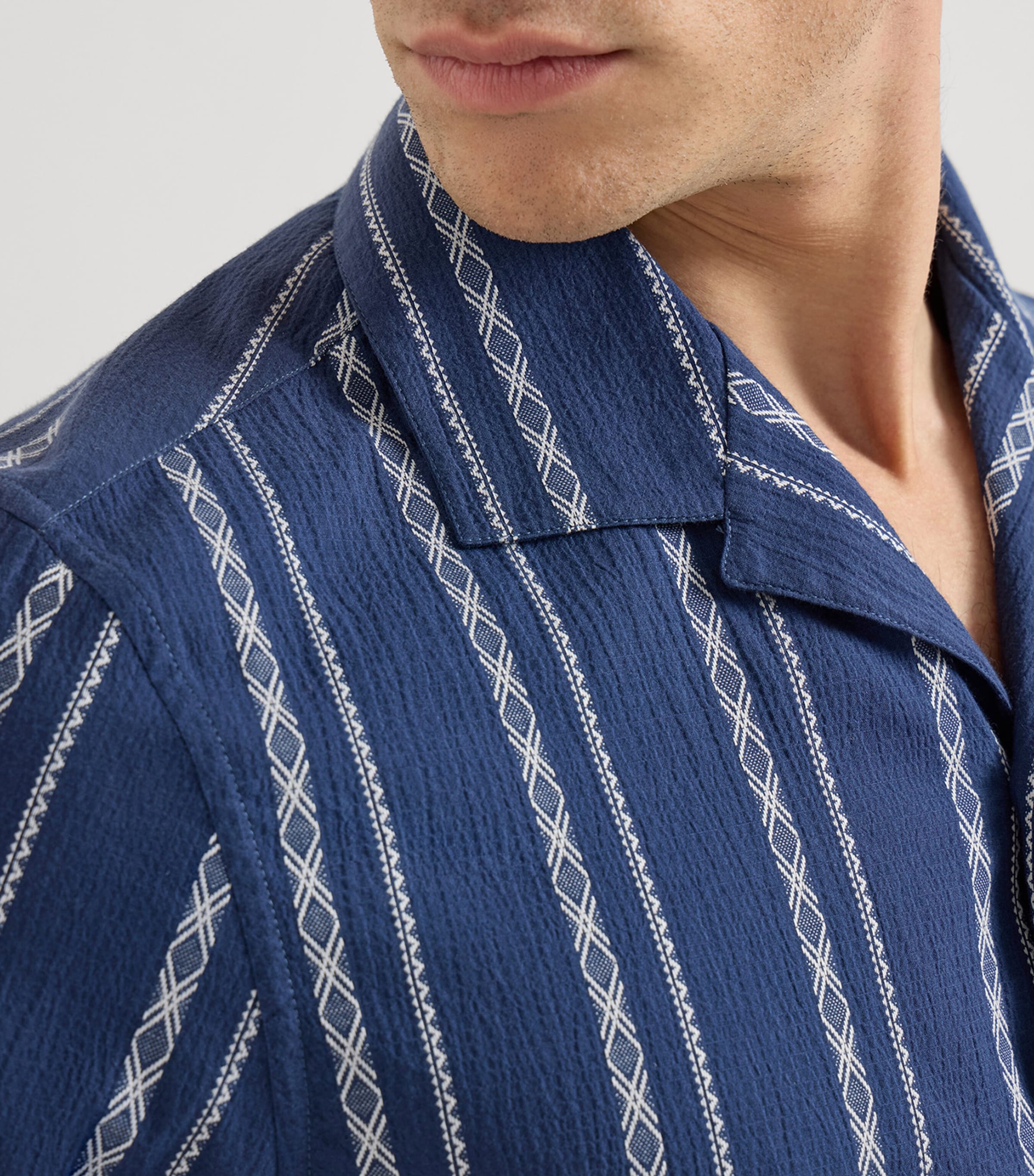 Brunello Cucinelli Mens Stretch-Cotton Stripe Short-Sleeve Shirt Image 6