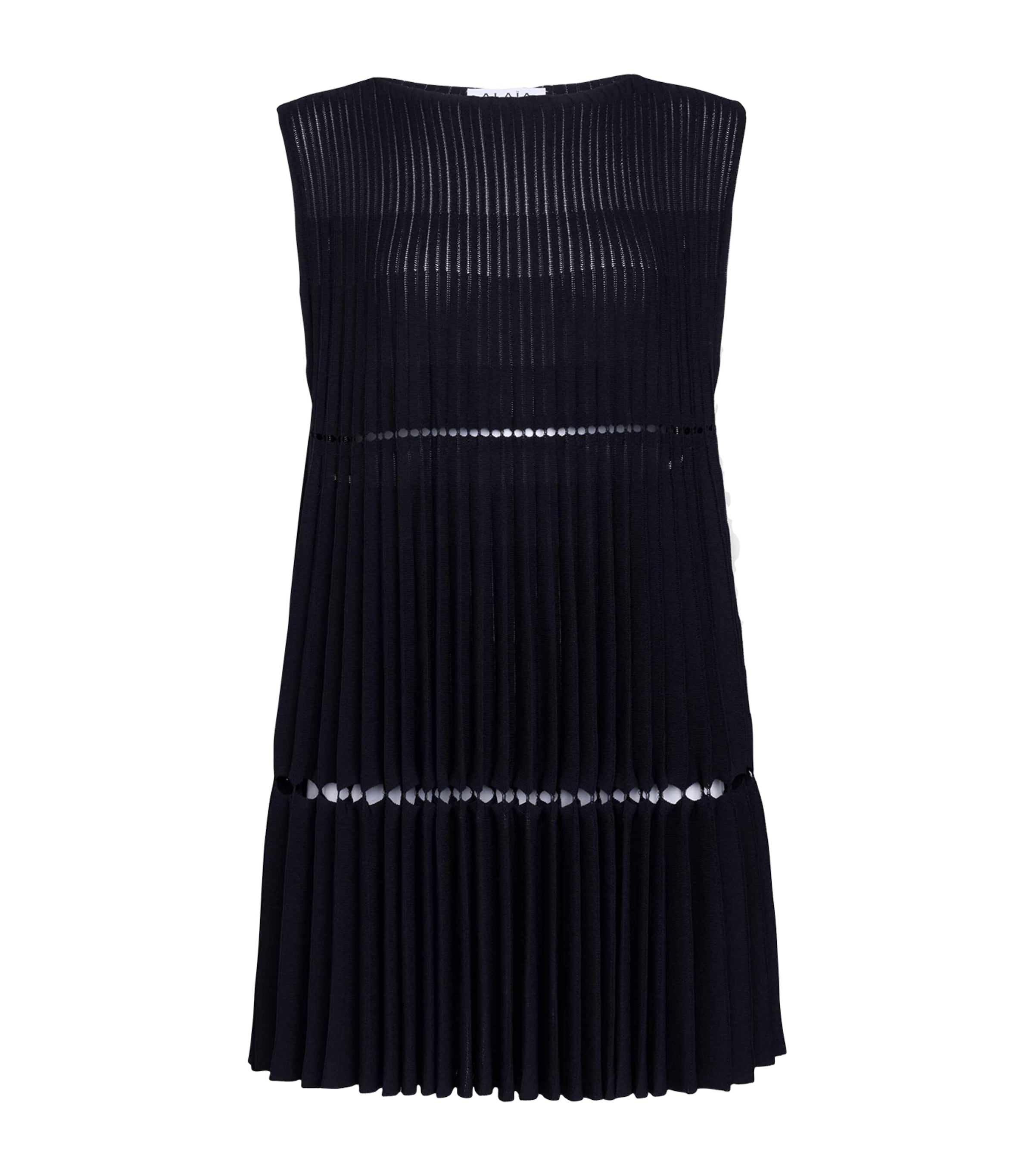 Alaïa Pointelle Pleats Midi Dress In Black
