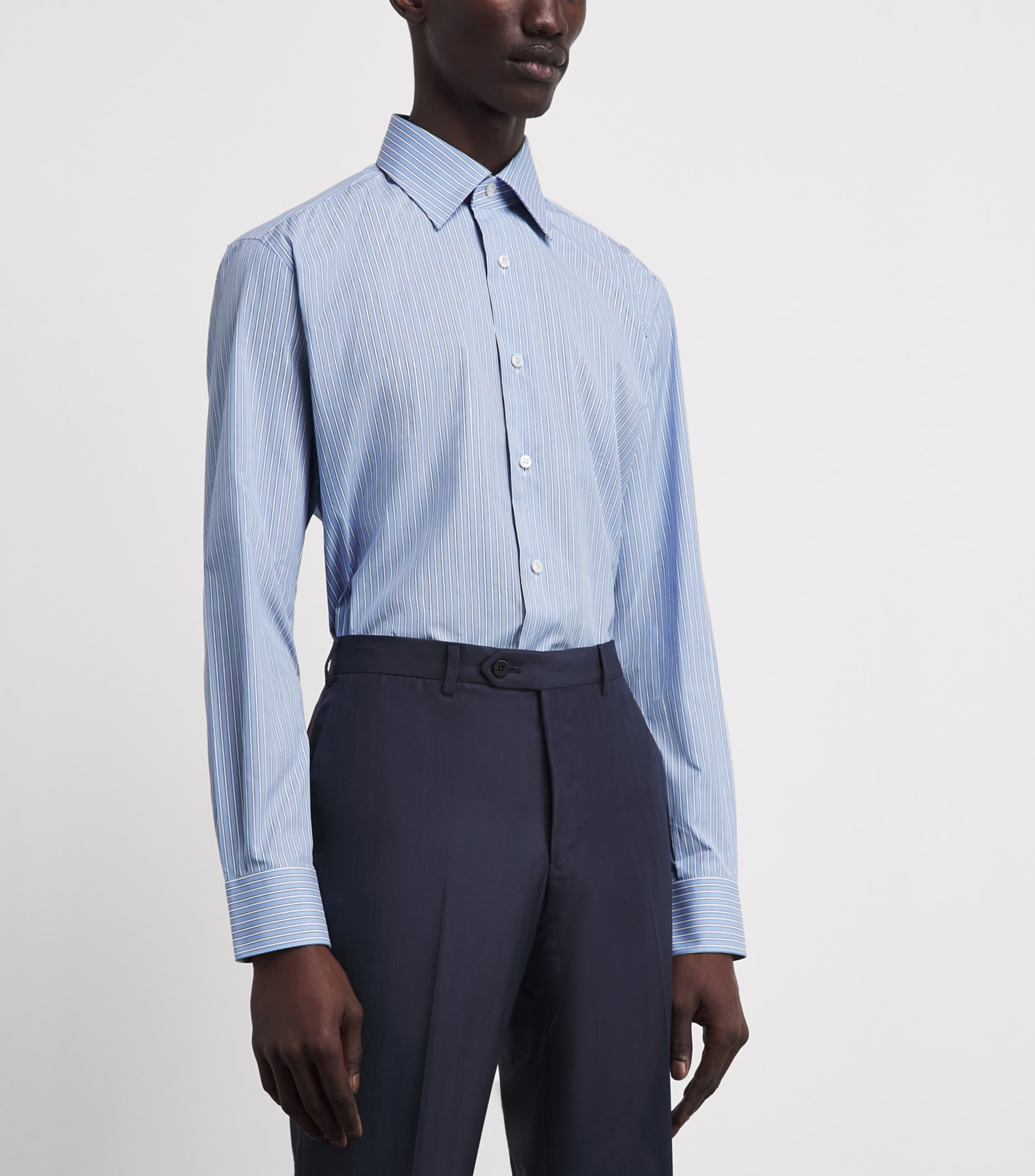 Brioni Mens Sea Island Cotton Stripe Shirt Image 4