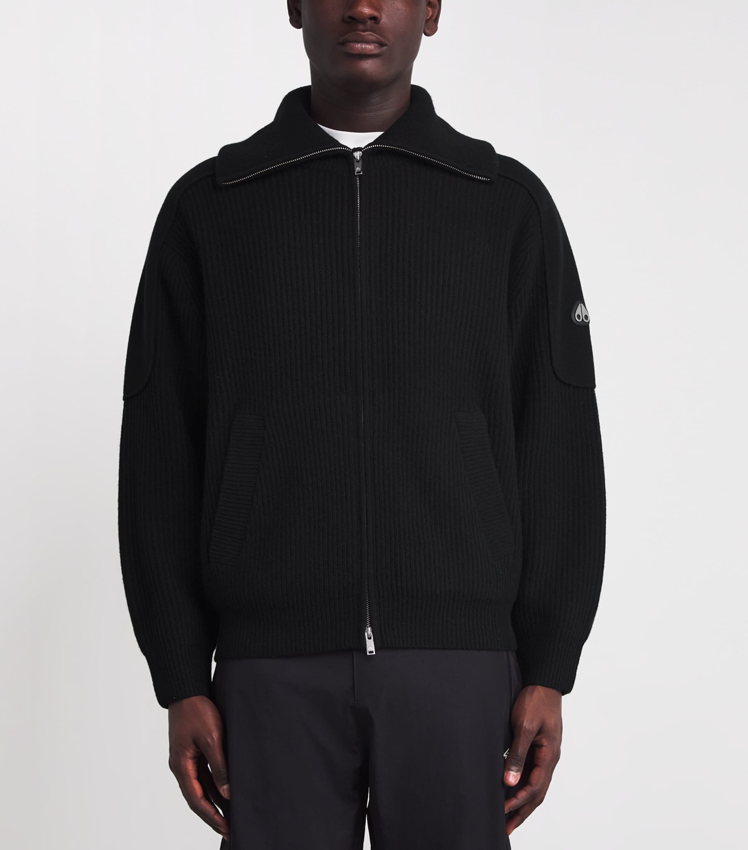 Wool Ribbed Zip-Up Cardigan BLACK - 292 Image 3