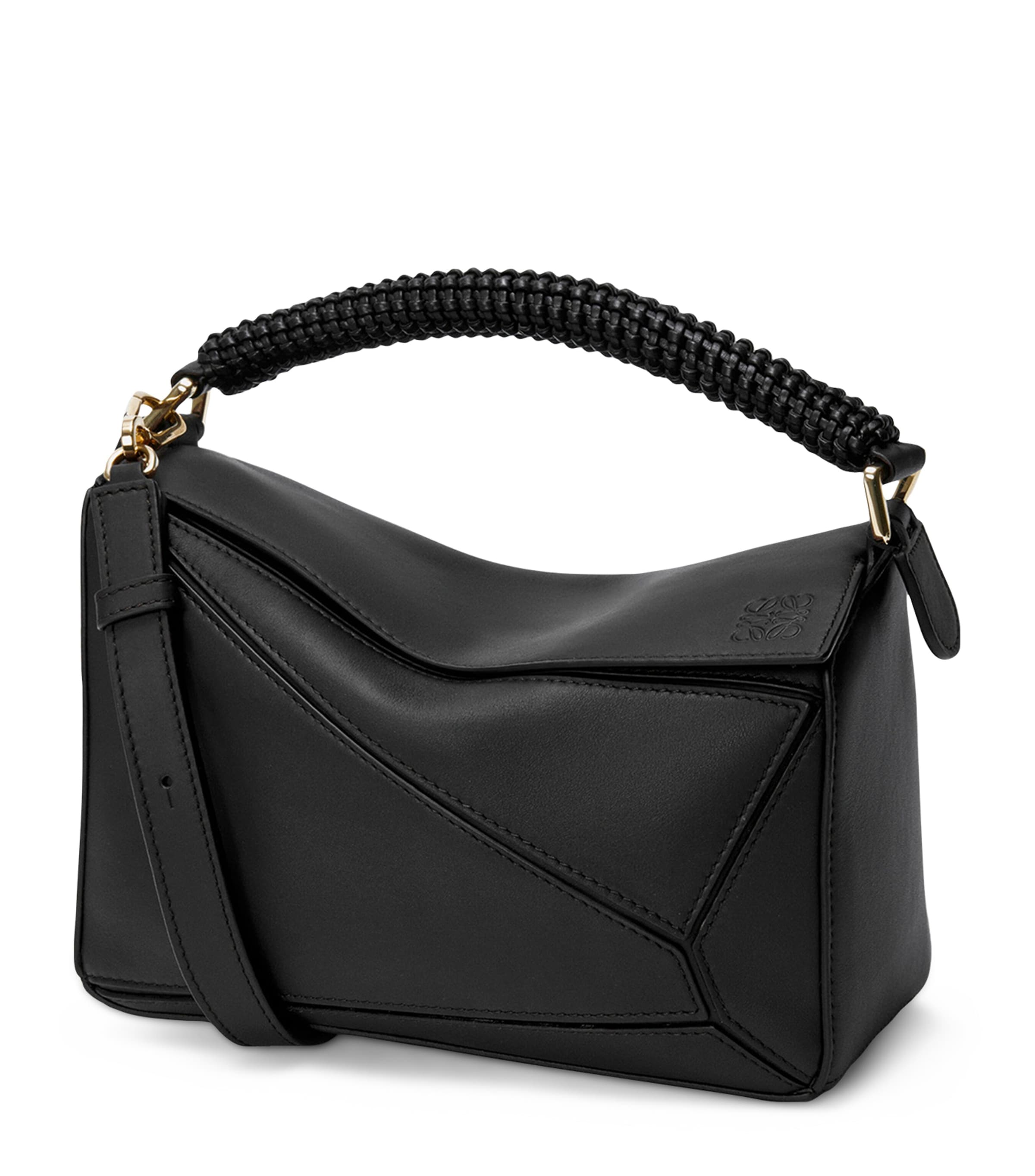 LOEWE Small Leather Woven Top-Handle Bag Black Image 1
