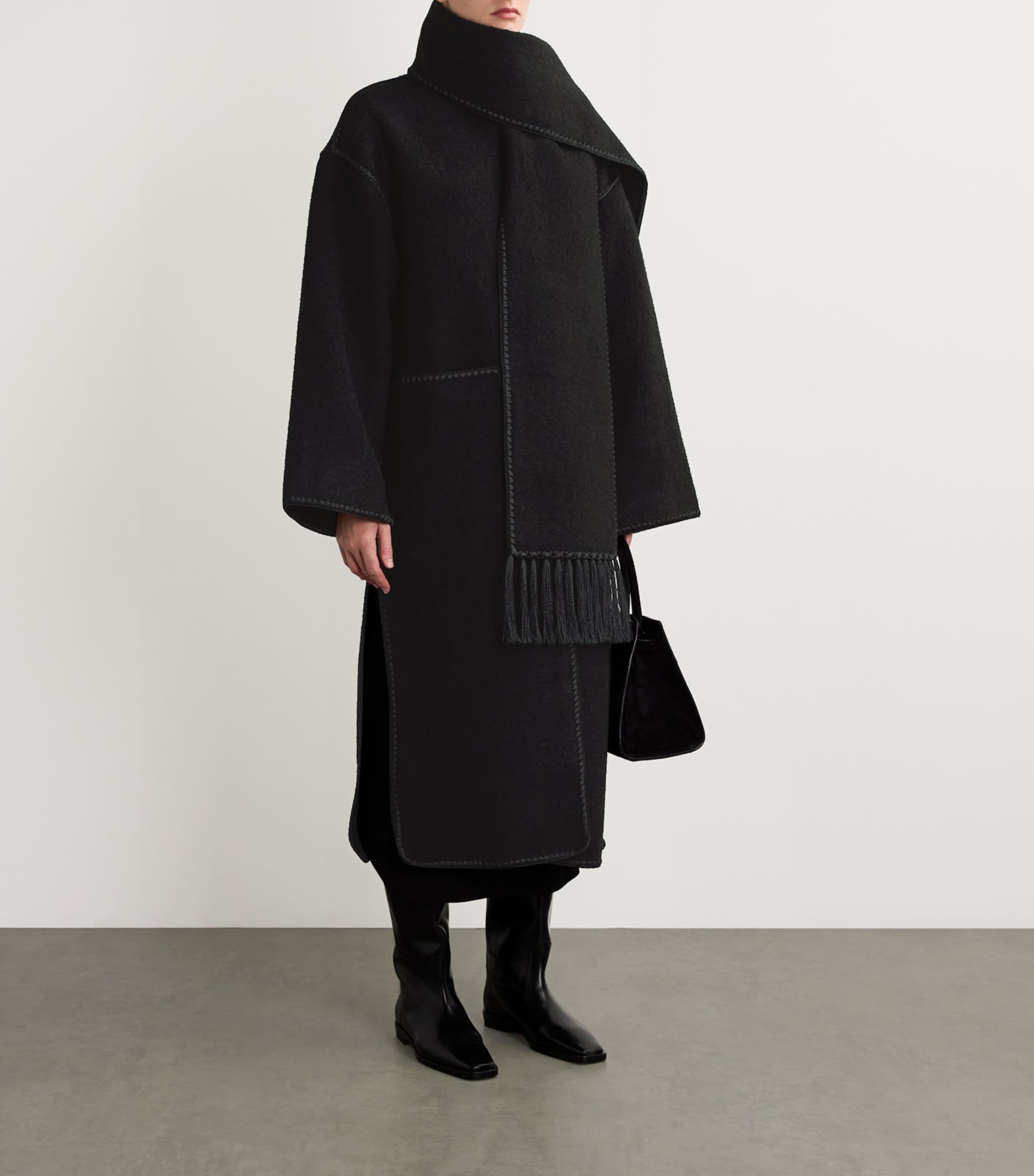 Wool-Blend Scarf Coat BLACK 001 Image 2