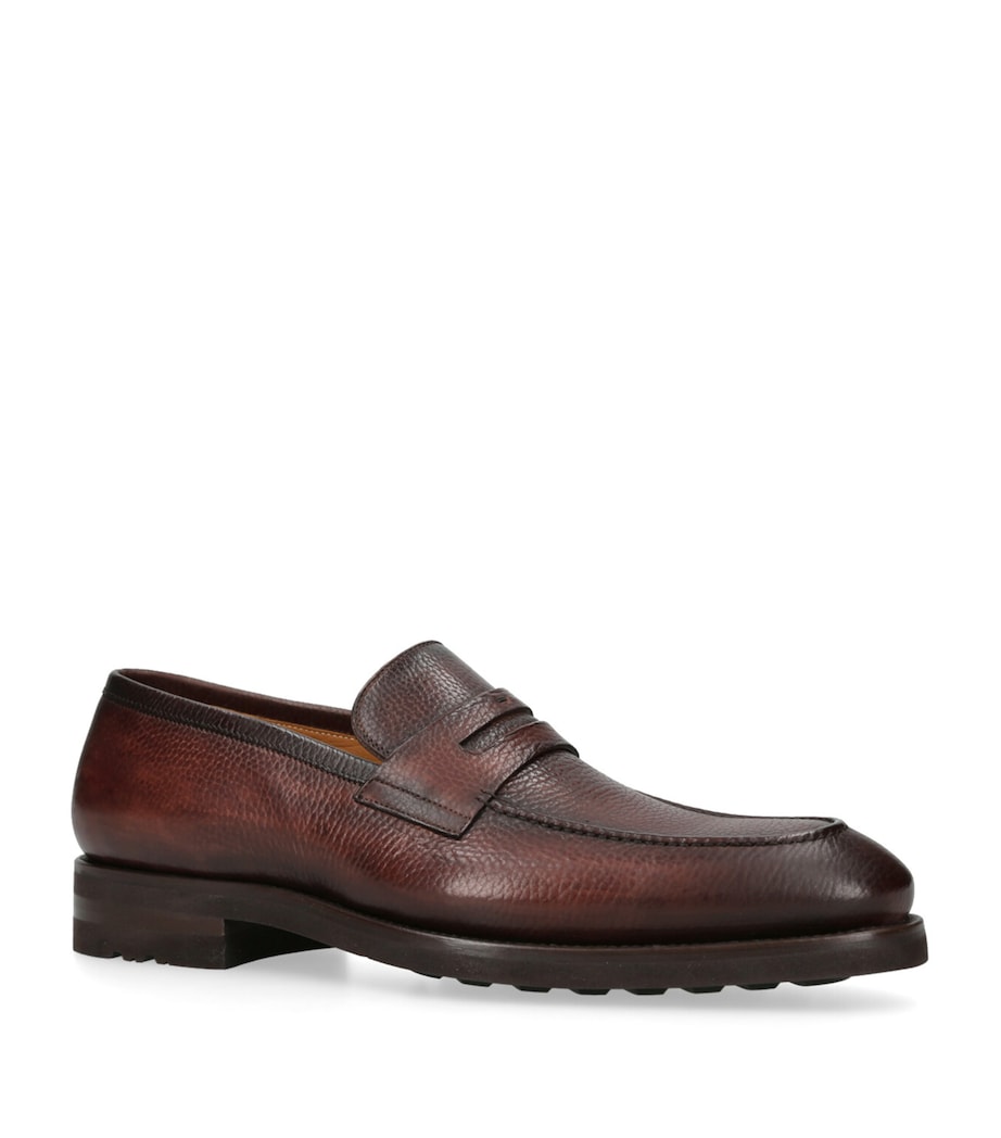 Leather Pebble-Textured Penny Loafers BROWN Image 3