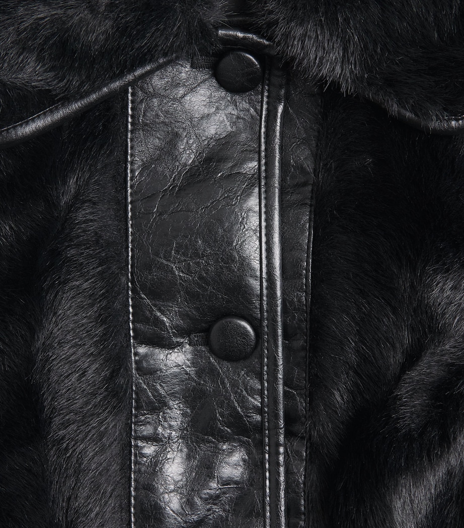 Claudie Pierlot Womens Faux Fur and Leather Jacket Black Image 6