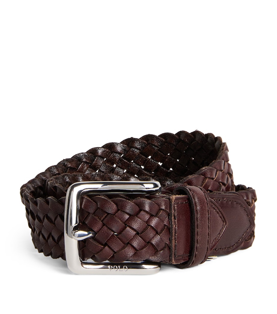 Leather Woven Belt DARK BROWN Image 1