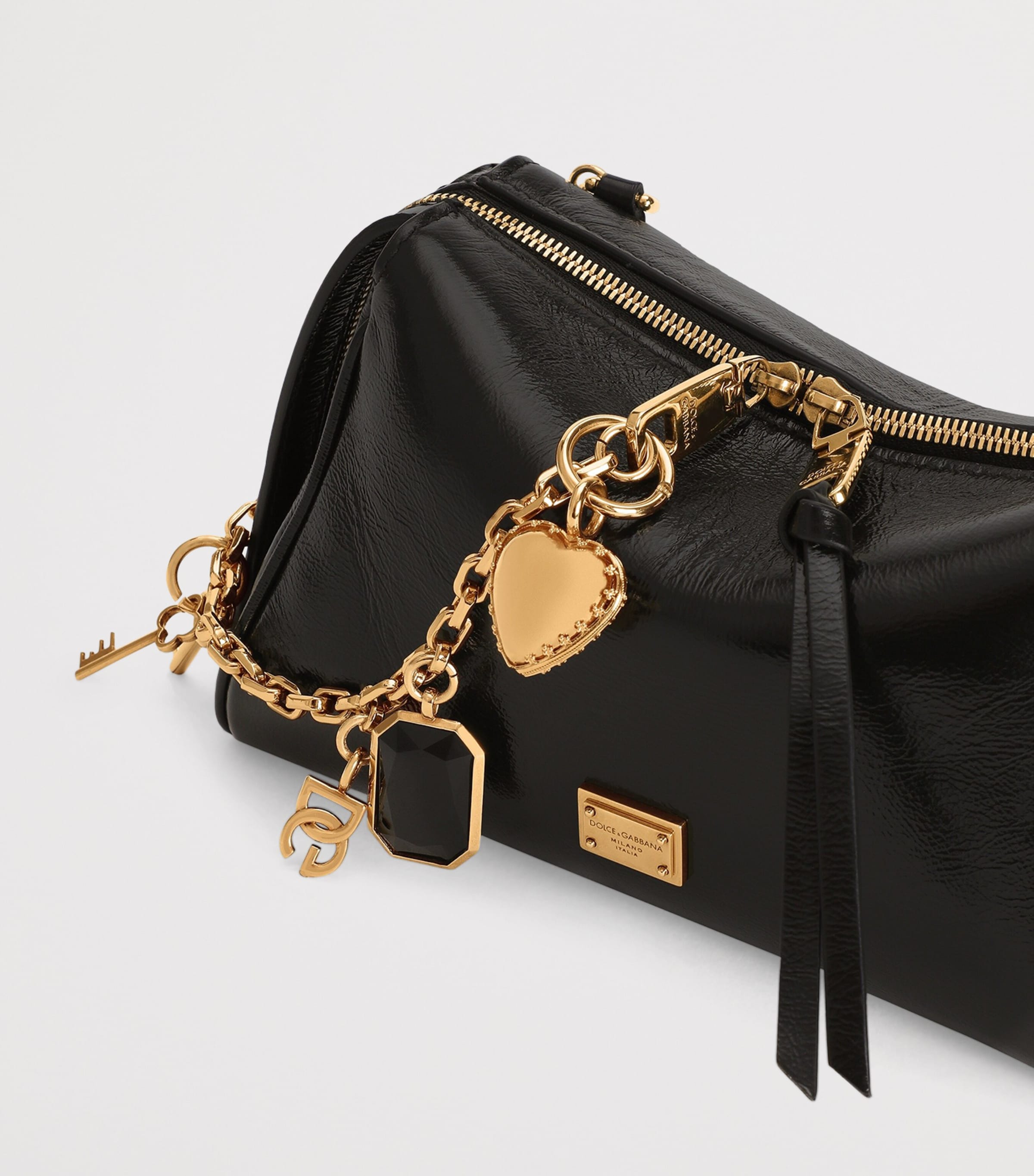 Calfskin Vittoria Charm Shoulder Bag 8I984-NERO/OTTO Image 7