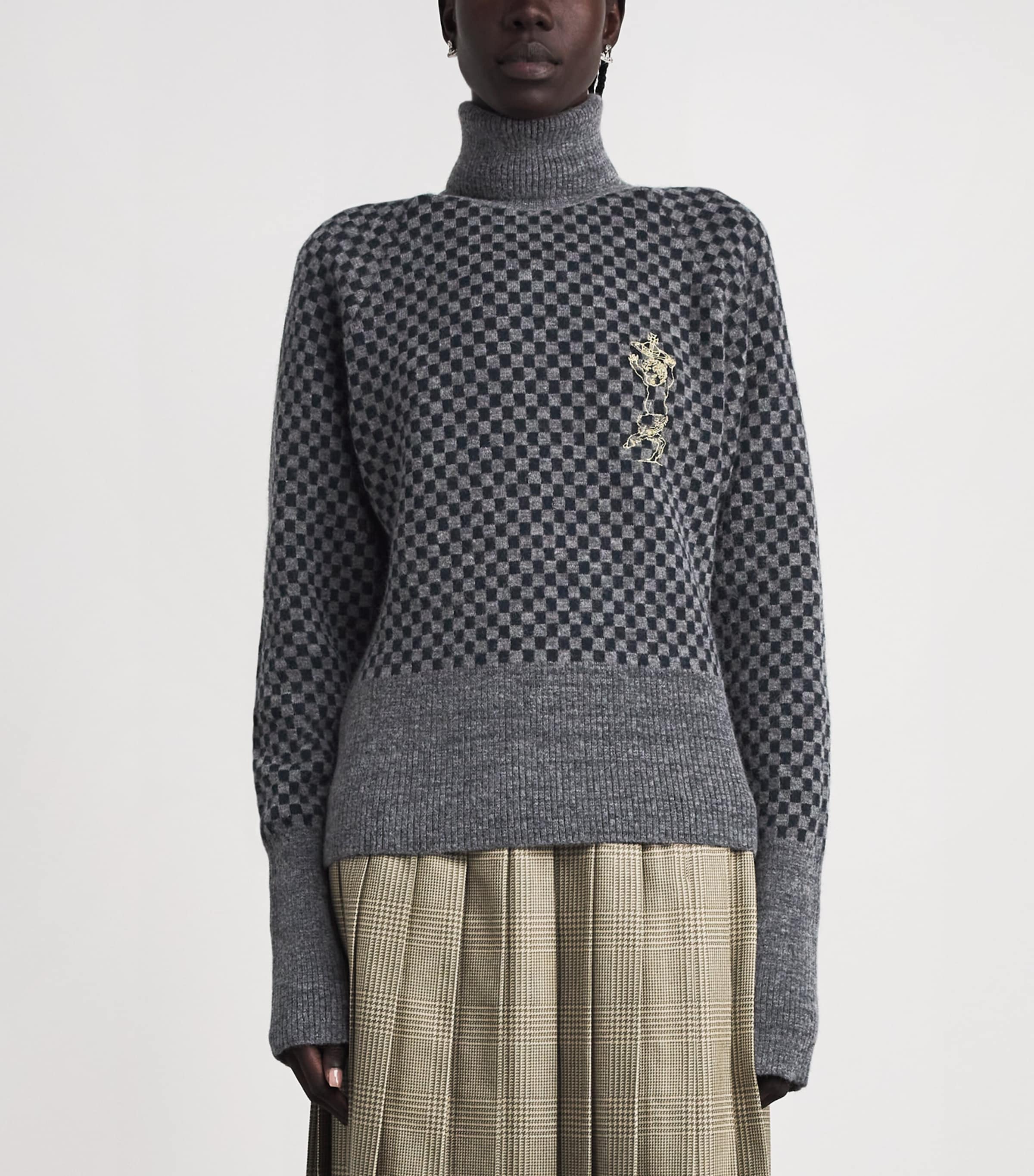 Vivienne Westwood Womens Checkmate Rollneck Sweater Melange/nvy Image 4