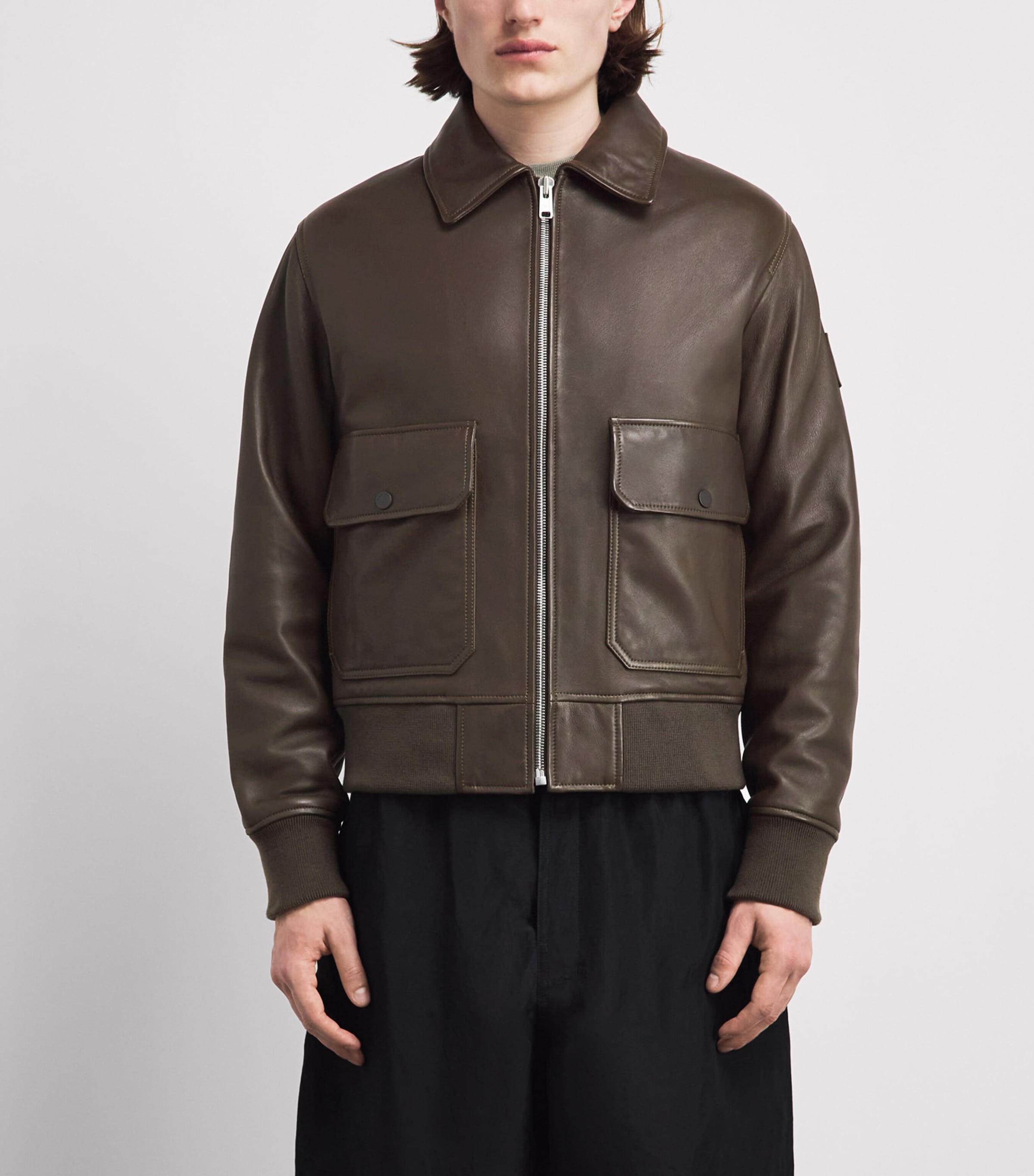 Belstaff Mens Leather Pilot Jacket Faded Olivefdoli Image 4