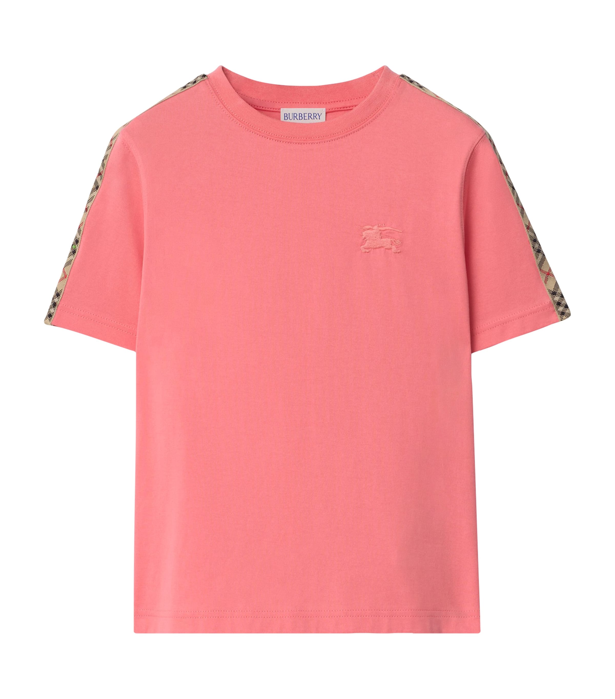 Burberry Kids Cotton Check-Trim T-Shirt (14 Years) Pale Hibiscus Image 1