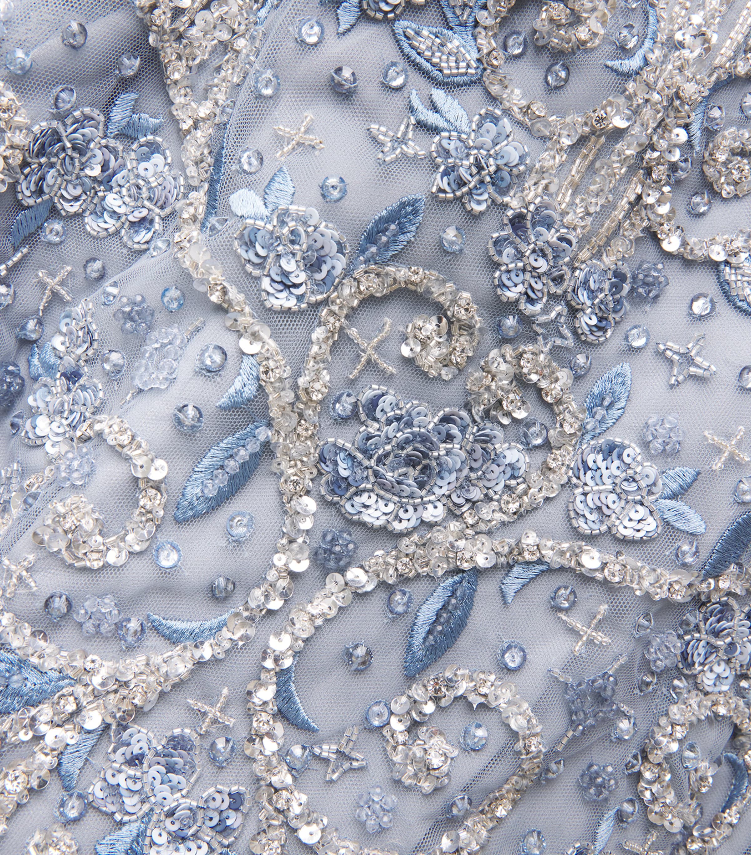 GEORGES HOBEIKA Womens Tulle Embellished Gown Blue Quarry Image 6