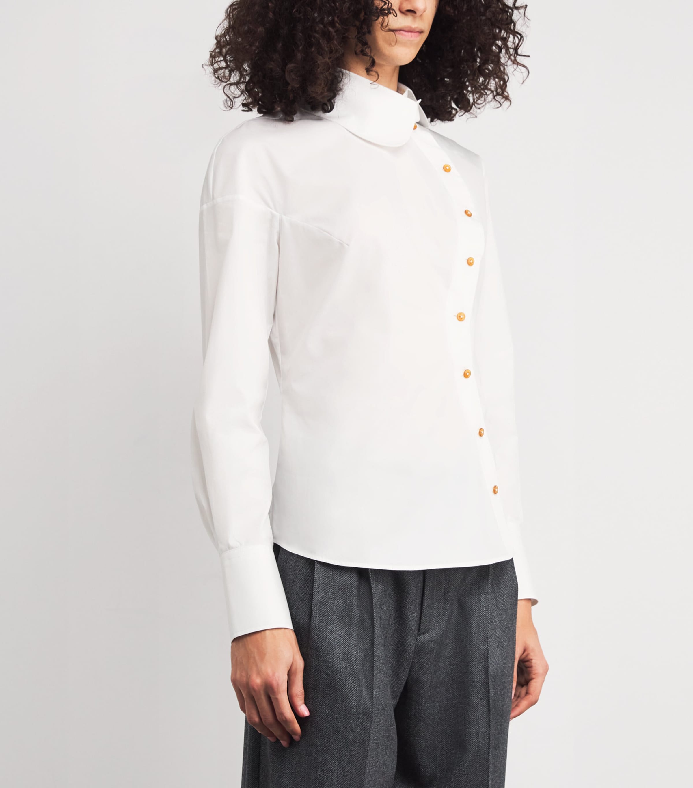 Cotton Poplin Asymmetric Bella Shirt WHITE Image 3