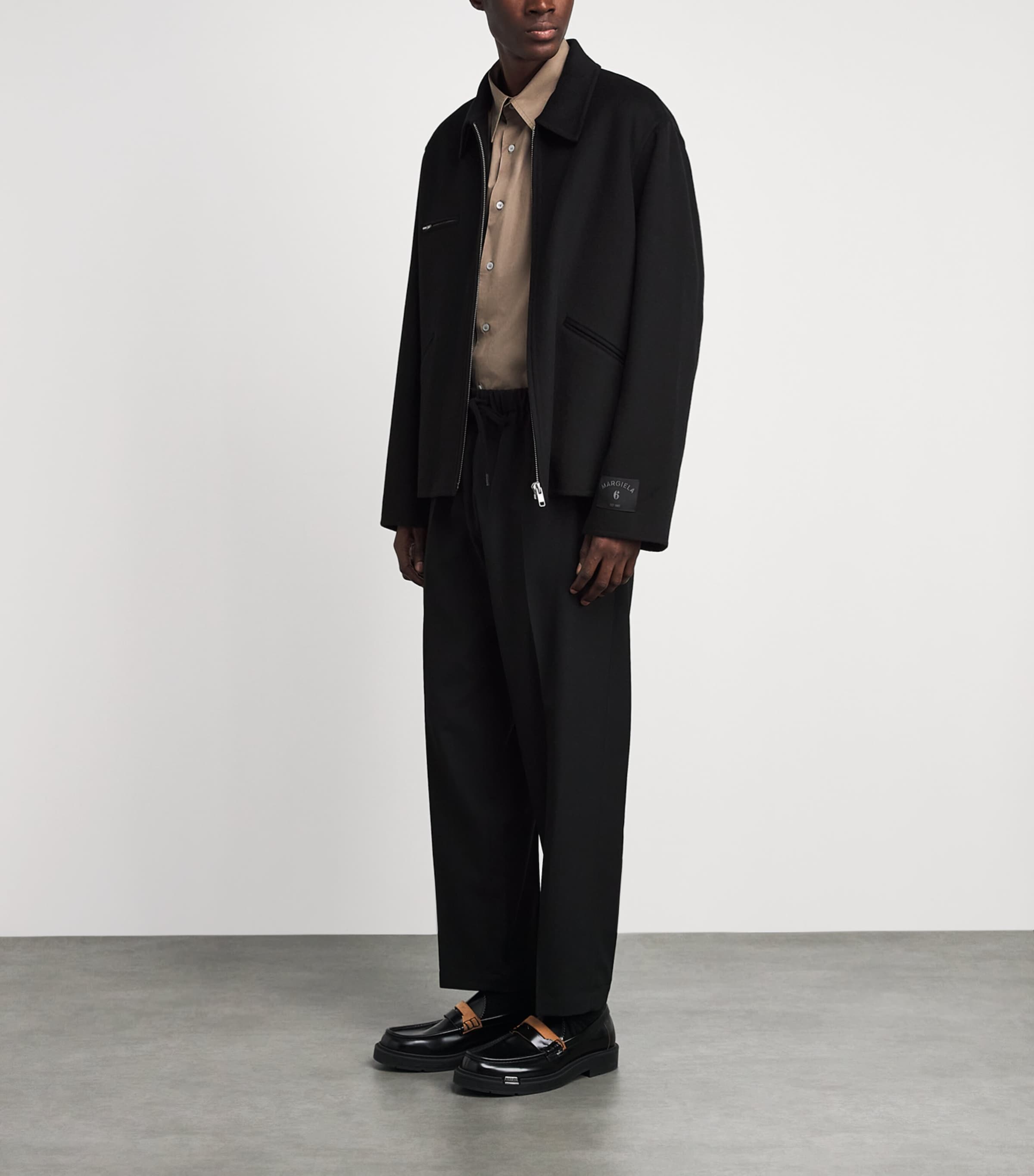 MM6 Maison Margiela Black Wool Zip-Up Jacket | Harrods SG