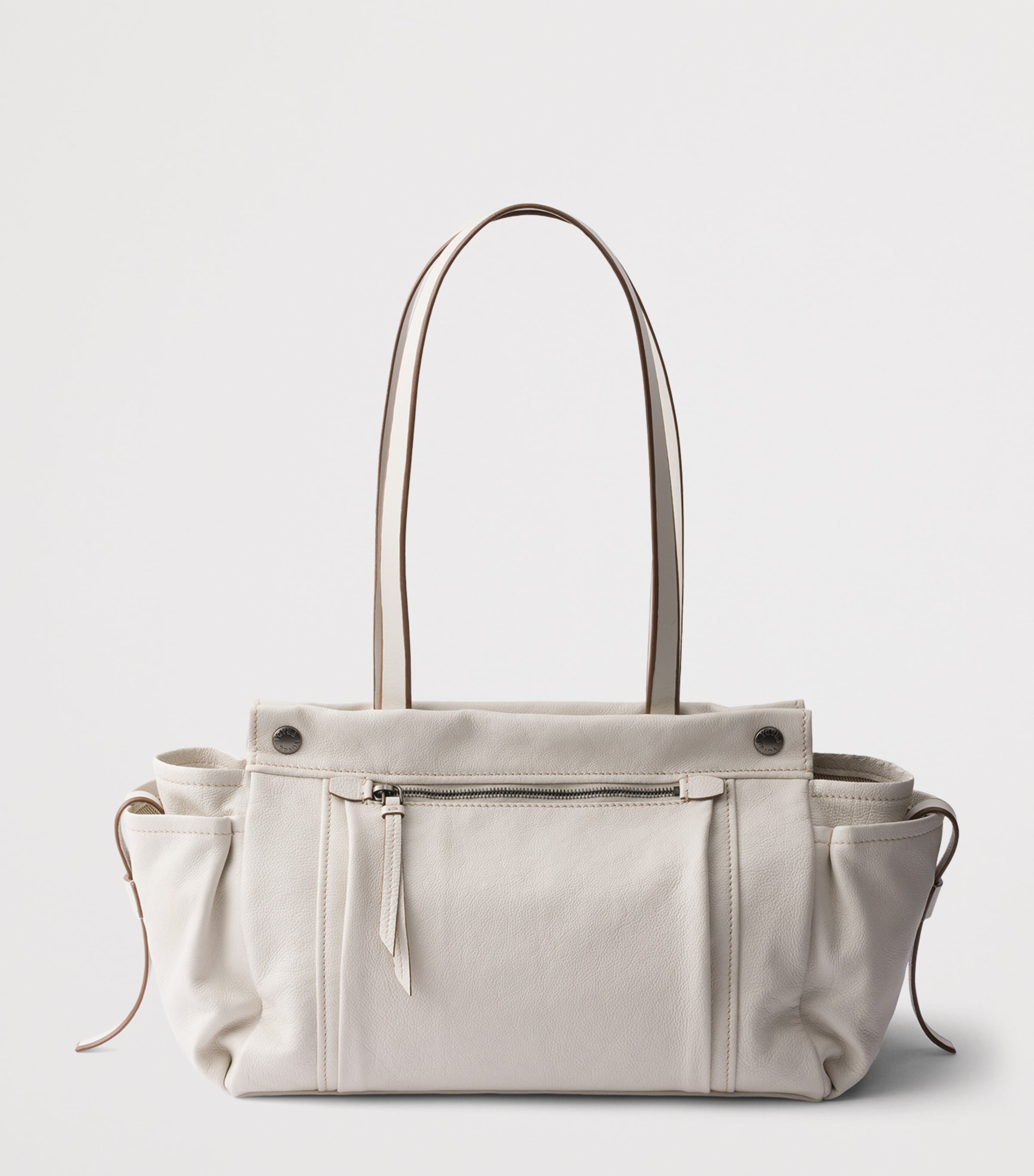 Prada Large Leather Route Tote Bag Neutral Image 3
