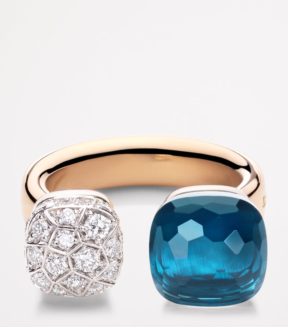 Mixed Gold, Blue Topaz and Diamond Nudo Ring DB0TL Image 3