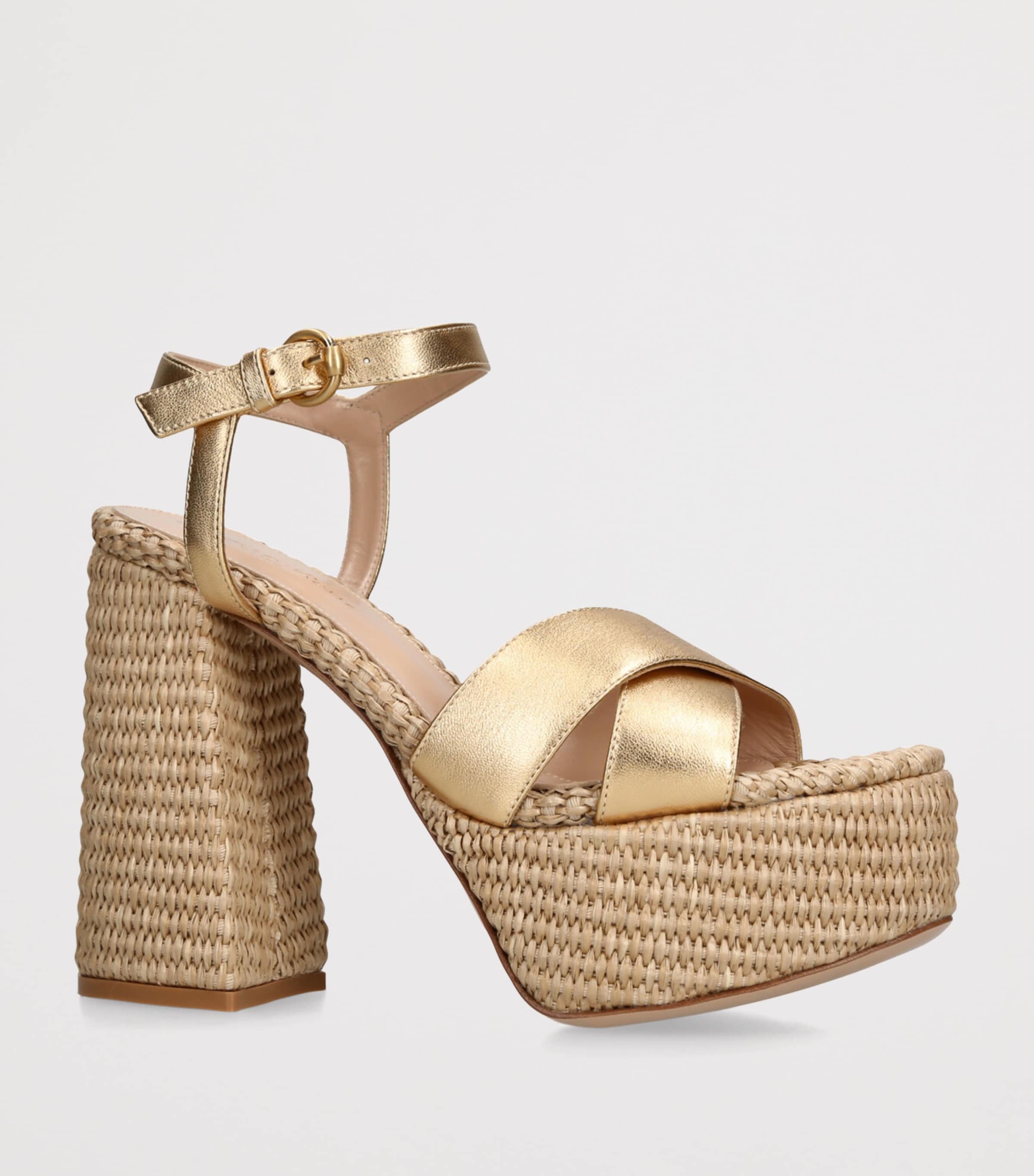 Nappa-Raffia Bebe Platform Sandals 70 GOLD Image 3