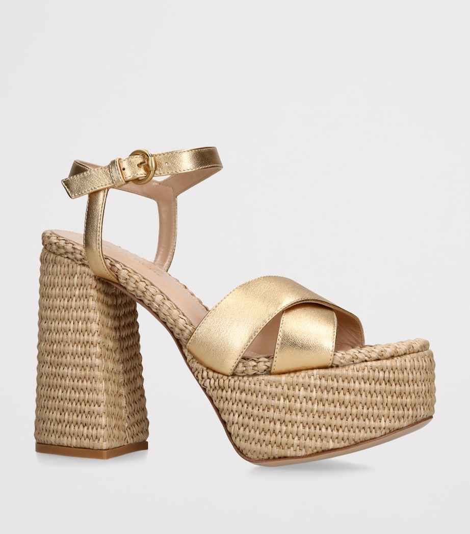 Nappa-Raffia Bebe Platform Sandals 70 GOLD Image 3