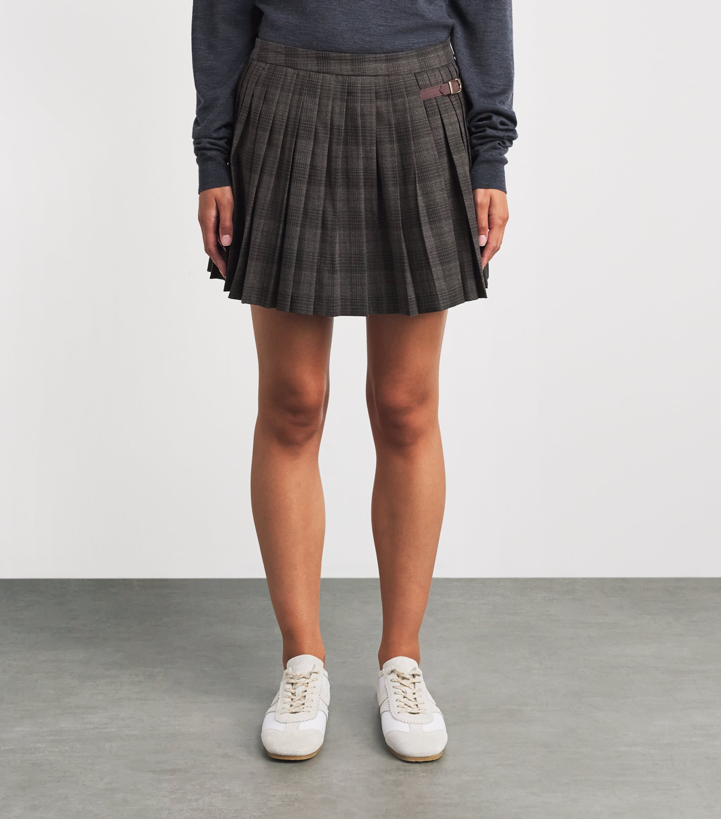 Sandro Paris Womens Check Pleated Mini Skirt Dark Grey Image 4