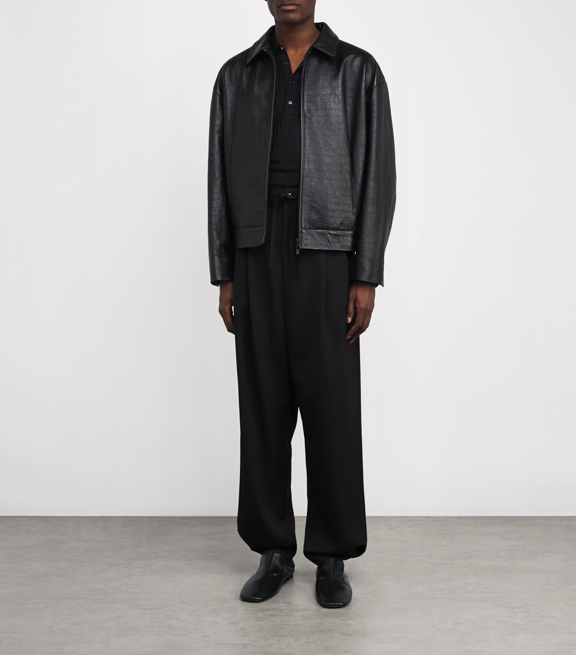 Wool-Blend Drawstring Pleated Trousers BK999/BLACK Image 2