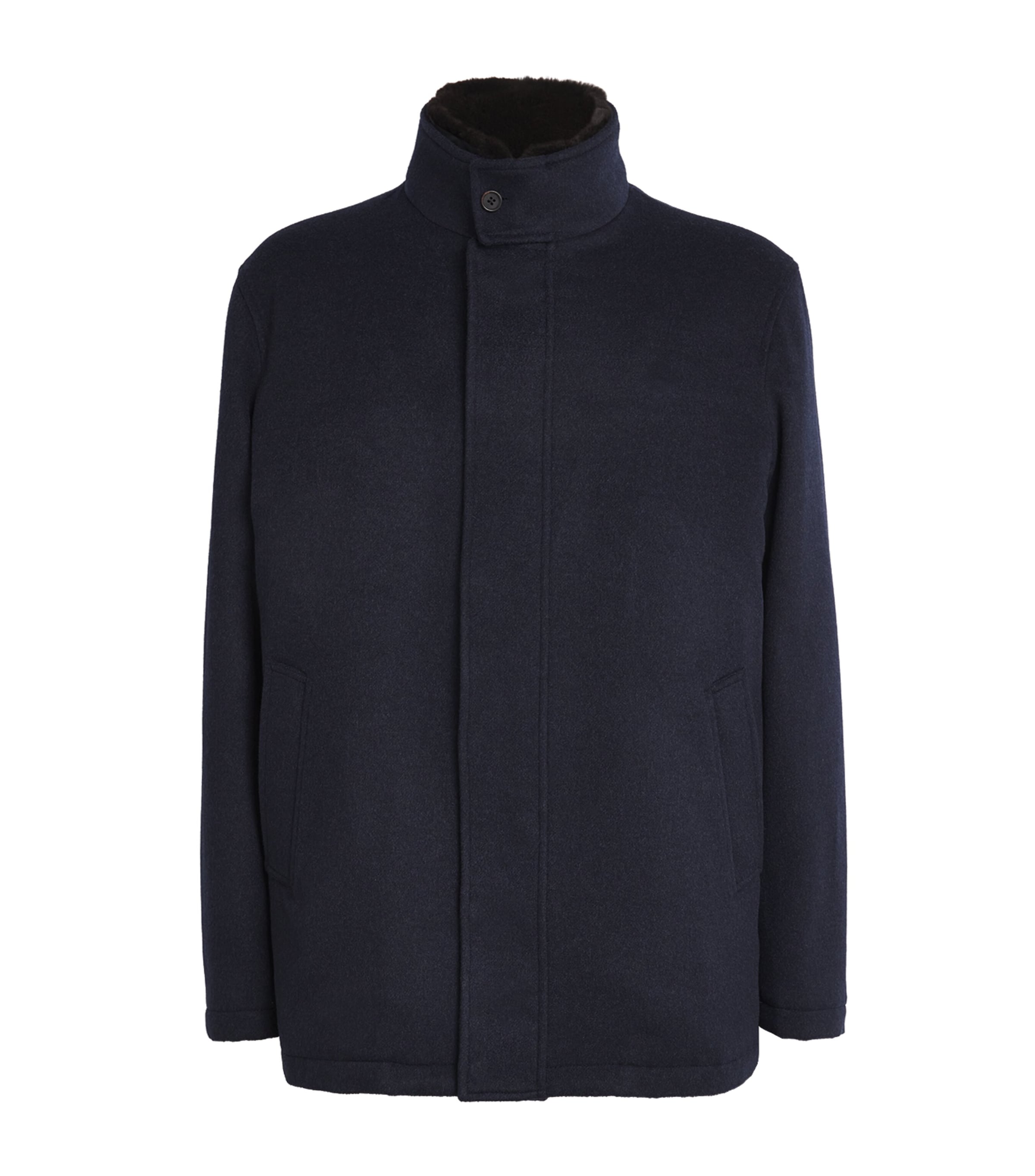 Fioroni Cashmere Cashmere Fur-collar Overcoat In Navy