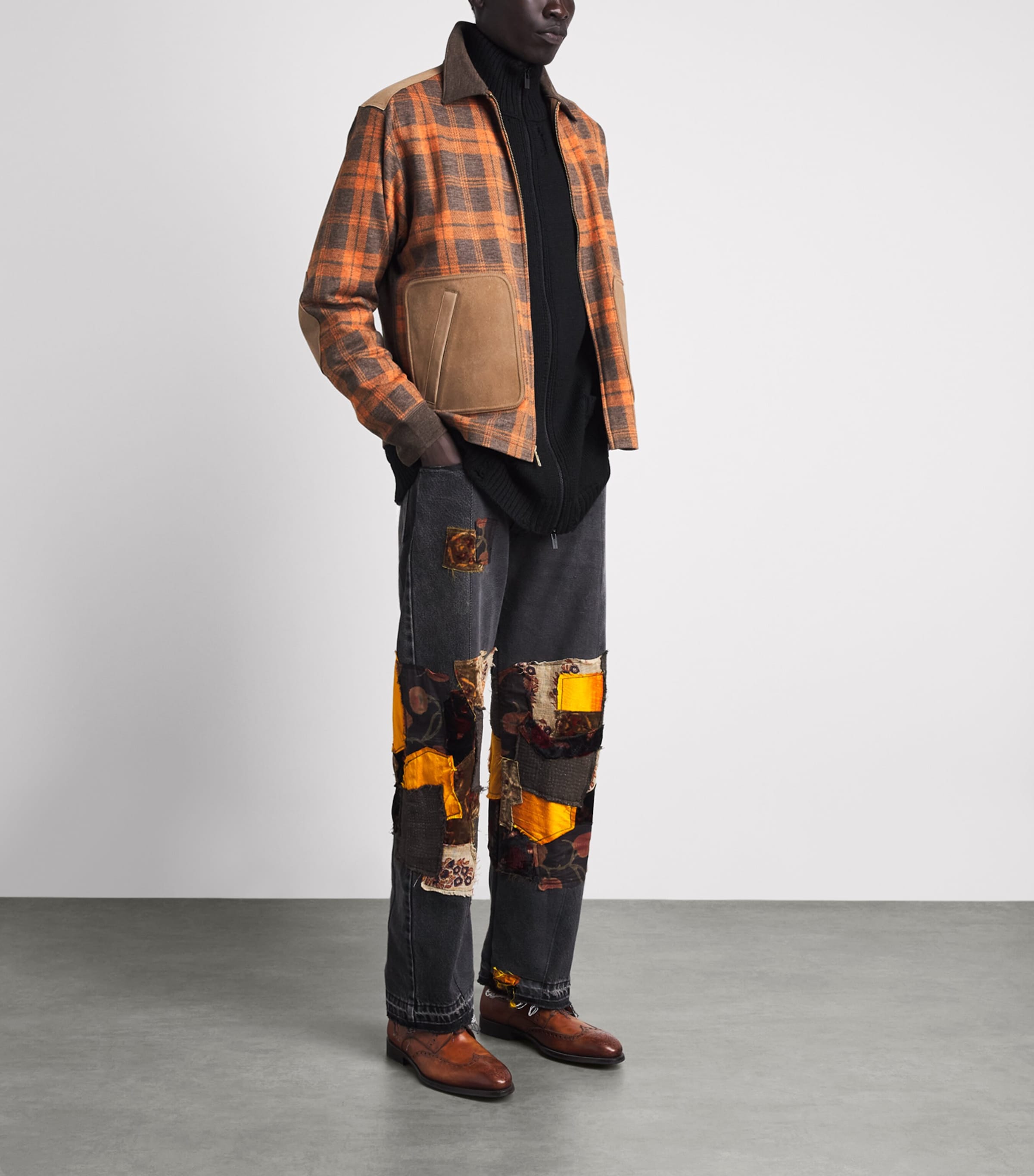 Junya Watanabe MAN Mens Wool Suede-Trim Jacket Brn/org X Brown Image 2