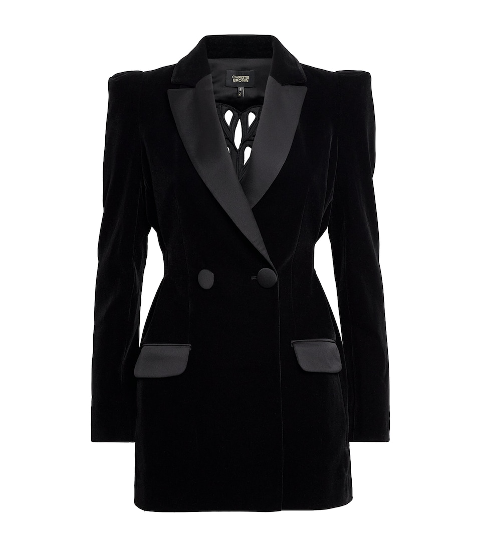 Christie Brown Velvet Cut-Out Slim Blazer Blk