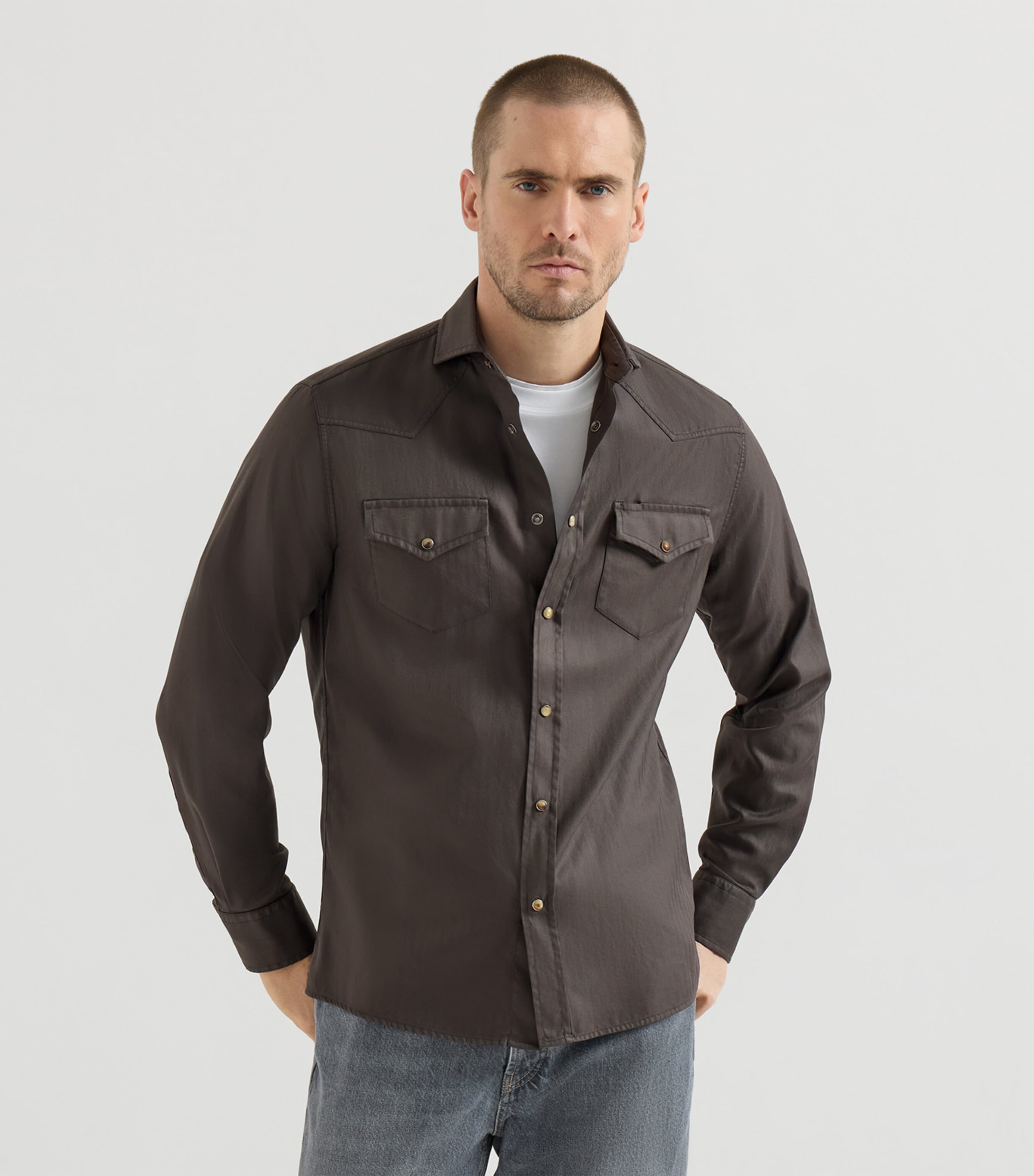Brunello Cucinelli Mens Cotton Western Shirt Image 4