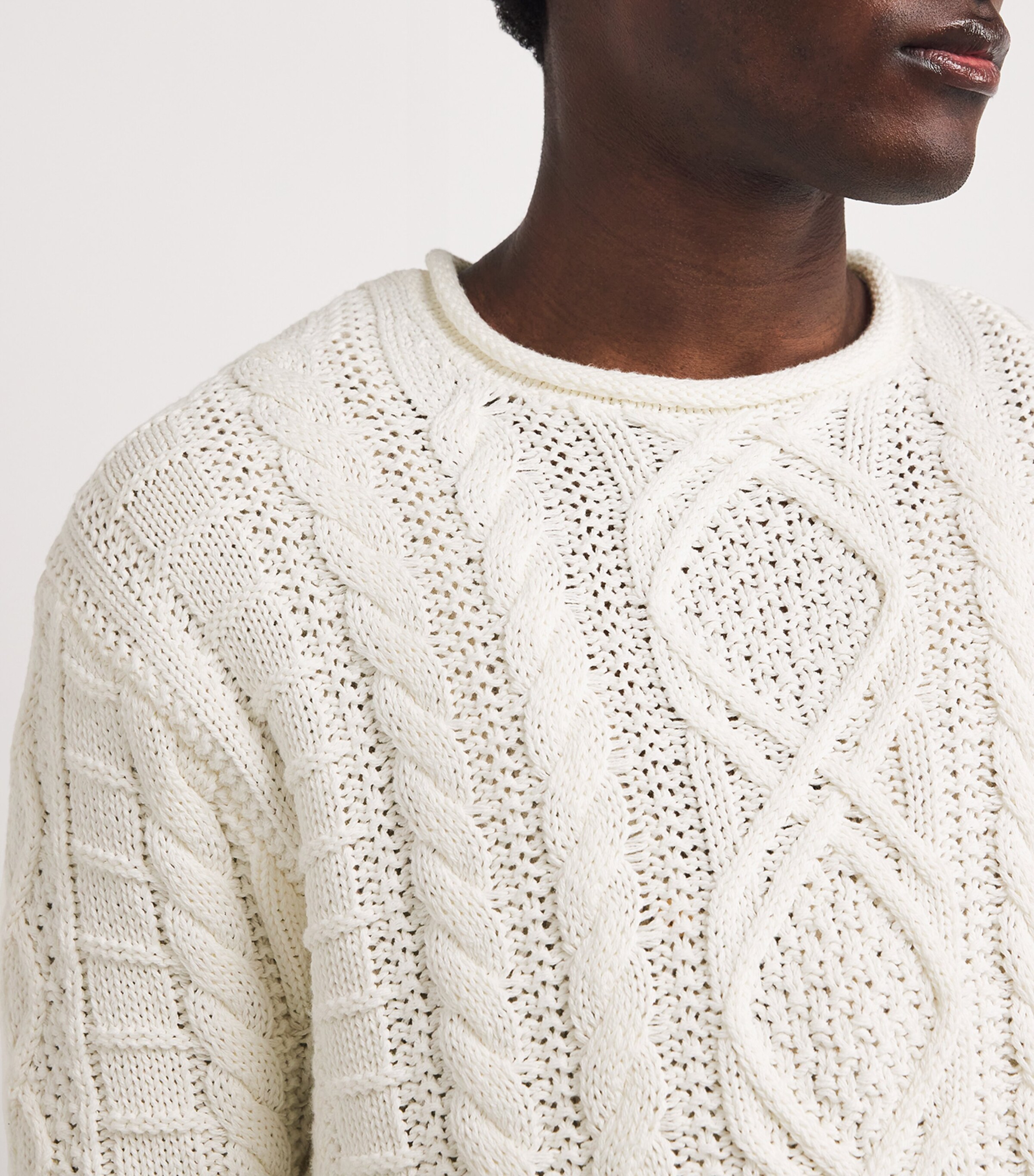 Polo Ralph Lauren Mens Cotton Aran-Knit Sweater White Image 6