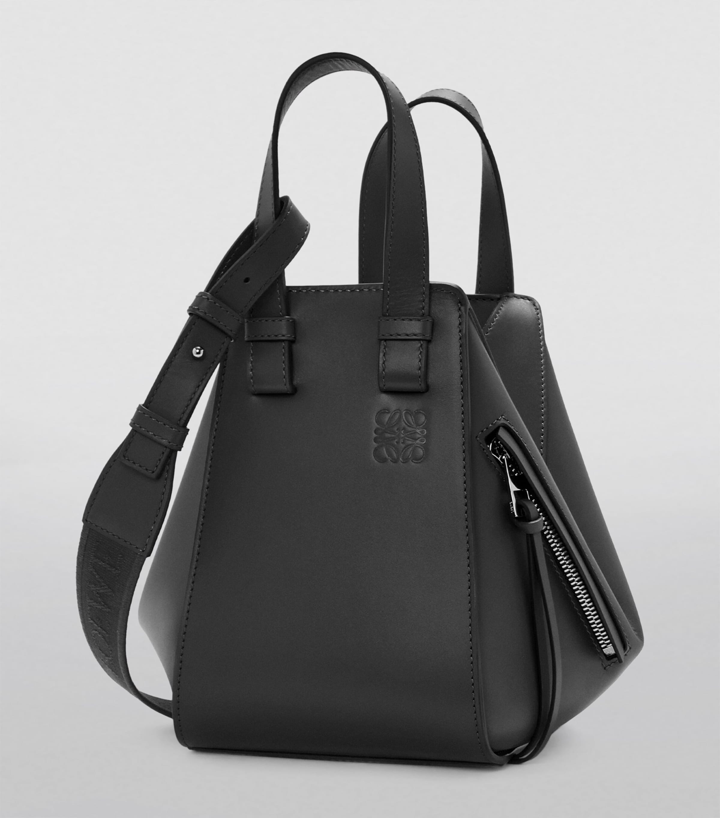 Leather Compact Hammock Top-Handle Bag BLACK Image 2