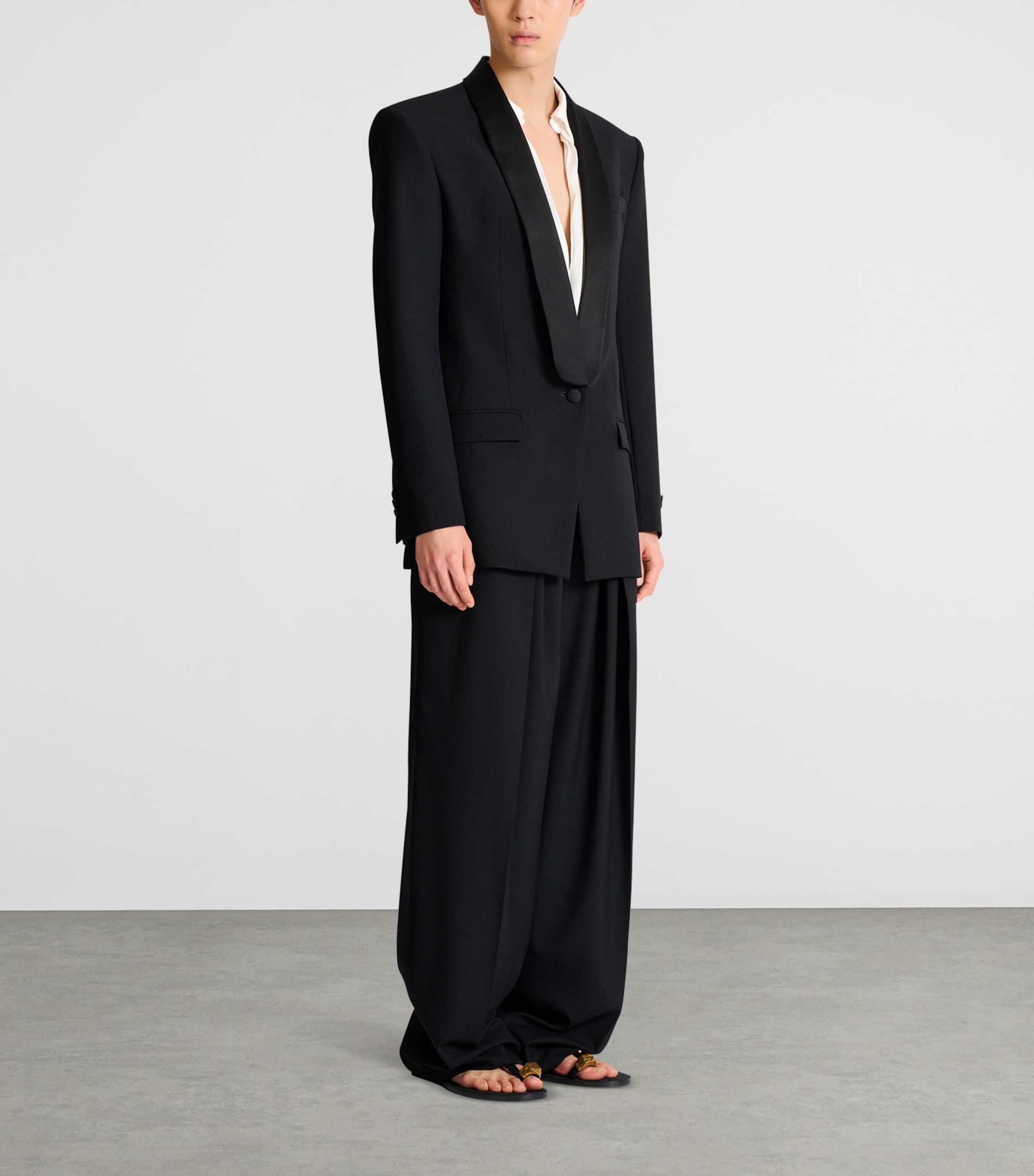 Balmain Mens Wool Shawl-Lapel Tuxedo Jacket Eap Noir/noir Image 4