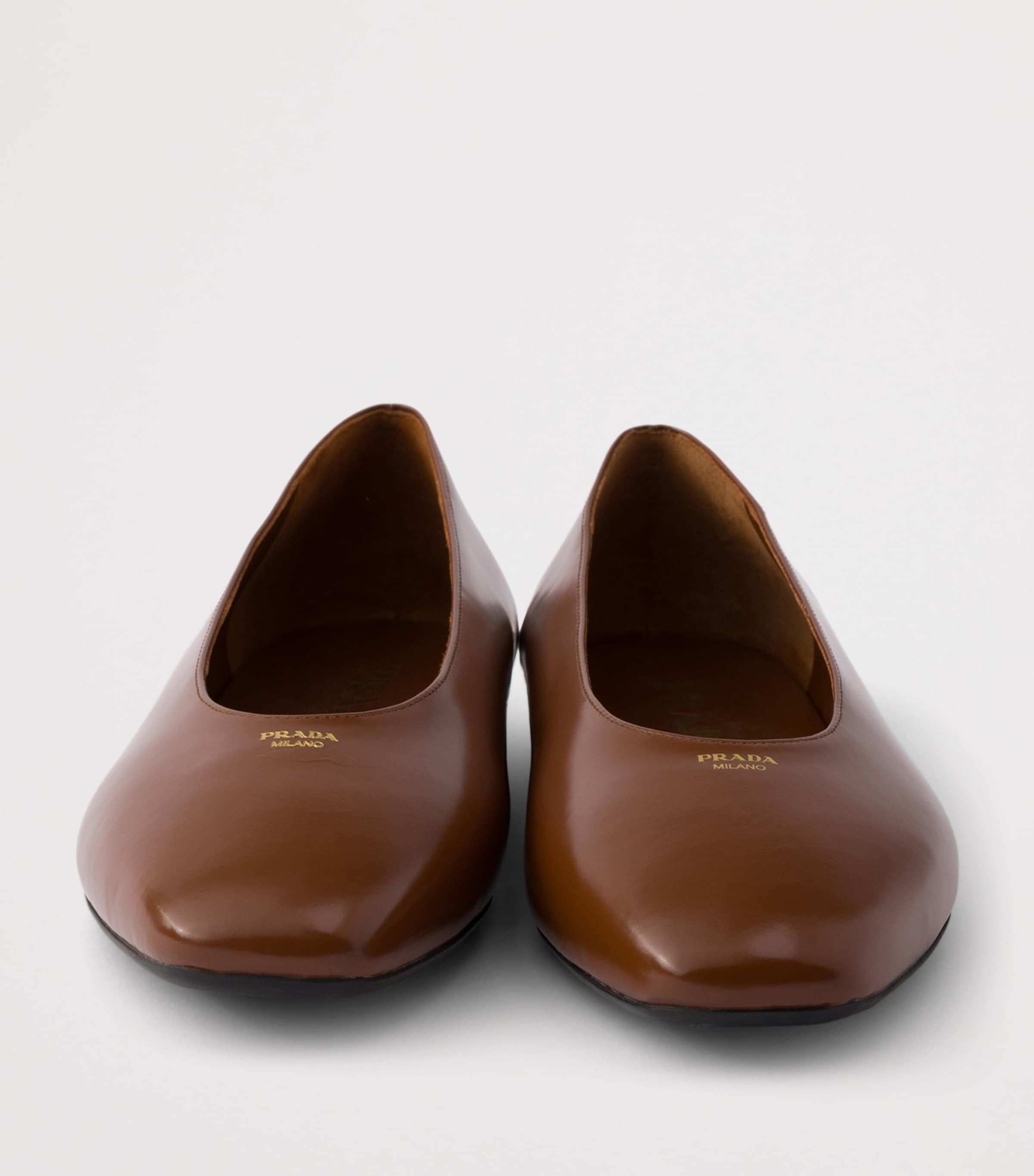 Prada Leather Logo Ballet Flats Brown Image 5