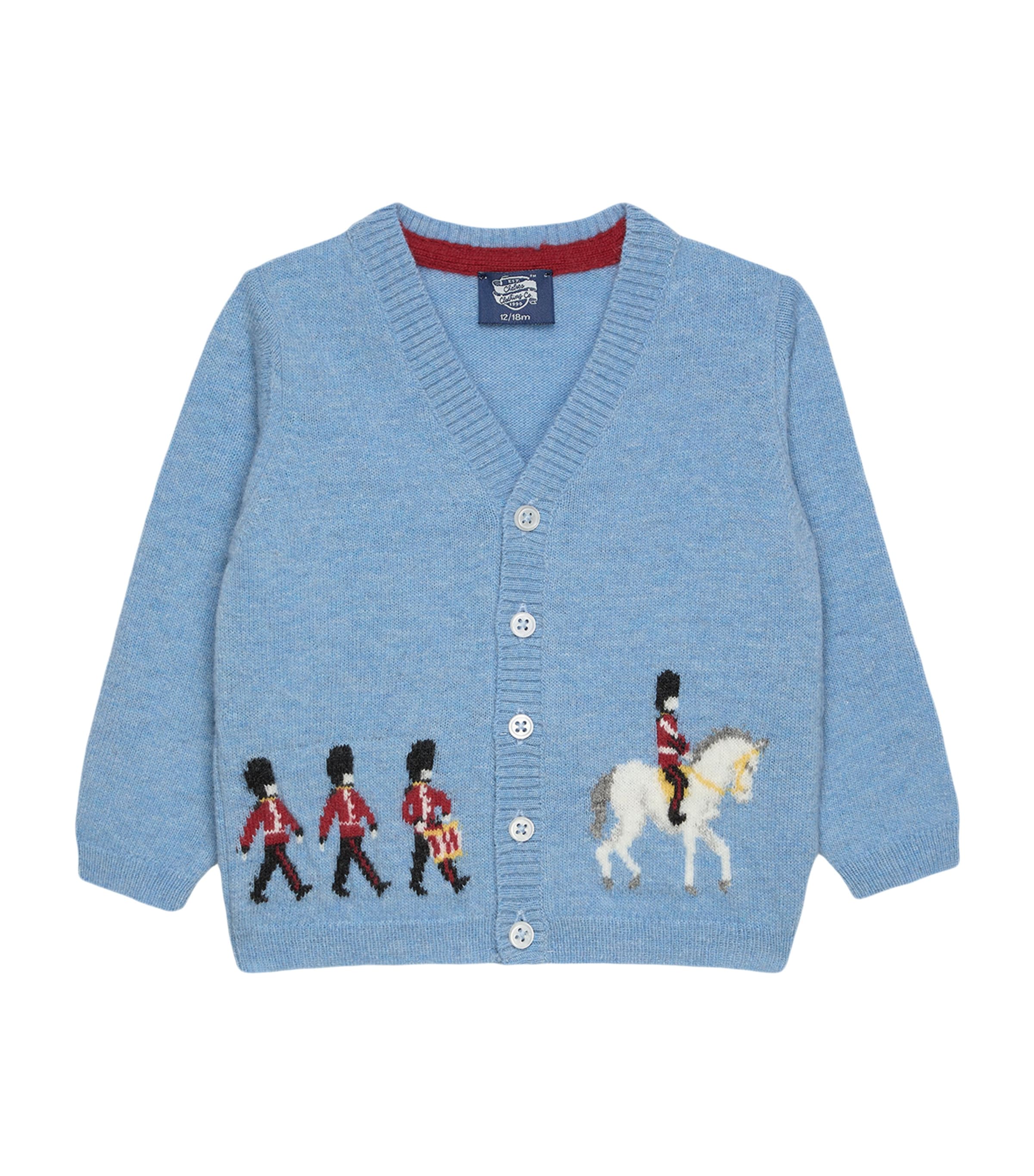 Trotters Wool-Blend Guardsman on Horse Cardigan (3-24 Months) Blue Marl Image 1