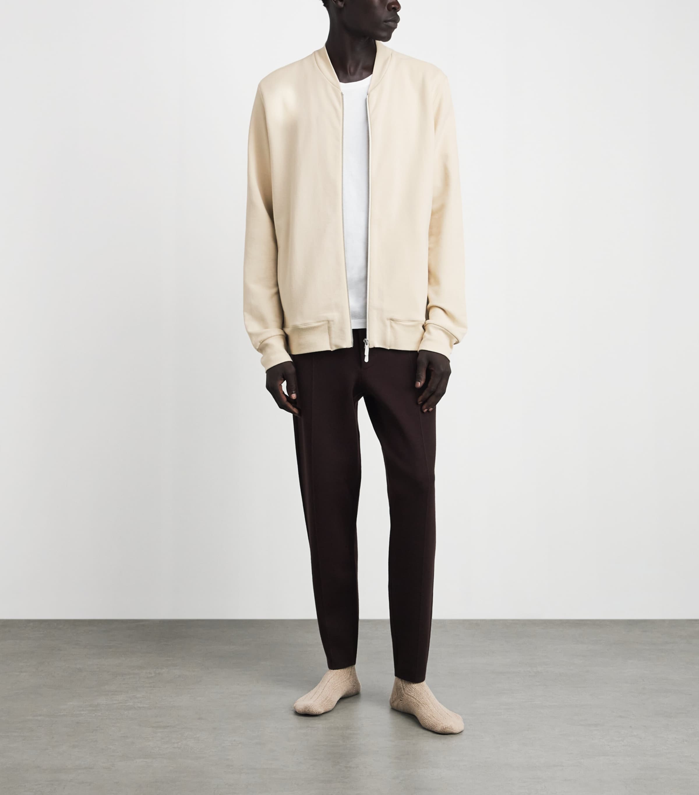 Zimmerli Mens Winter Lounge Zip-Up Jacket Beige Image 2
