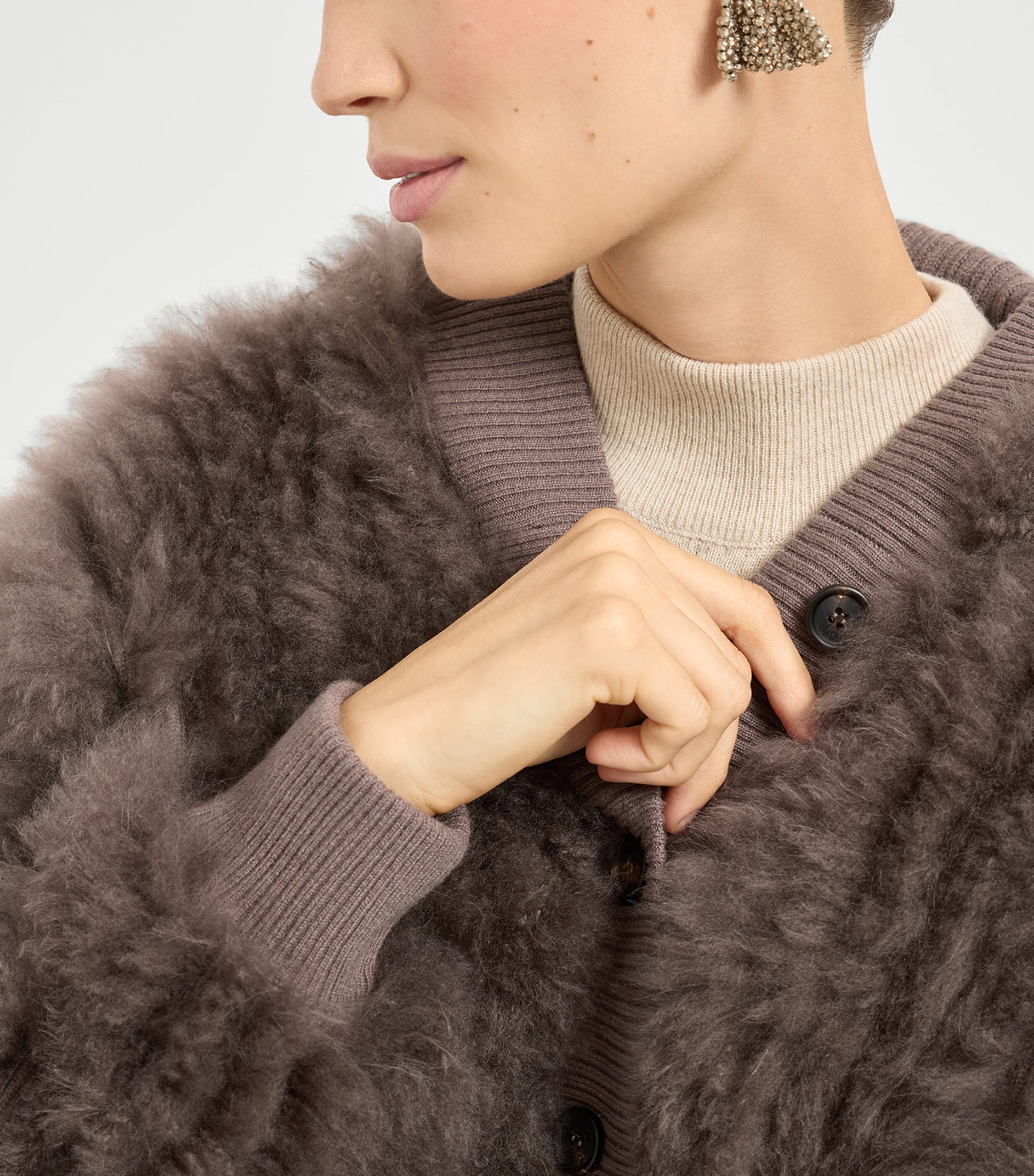 Brunello Cucinelli Brown Cashmere-Shearling Cardigan | Harrods US