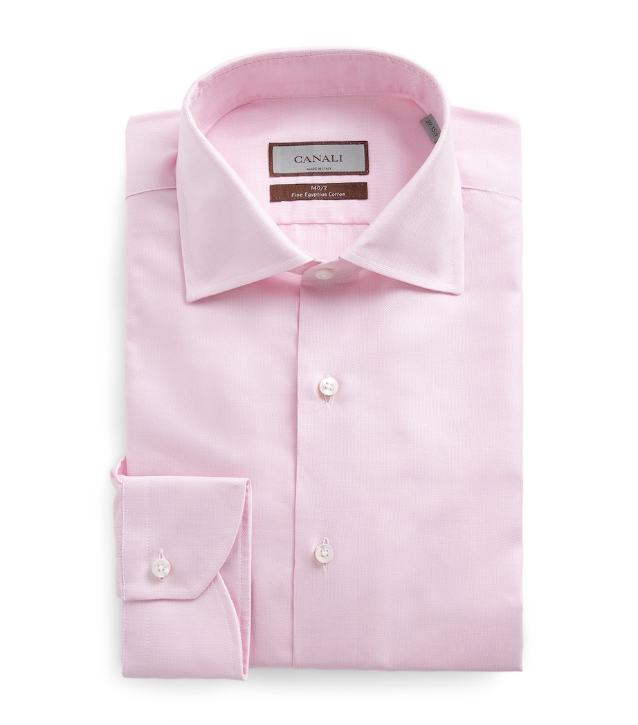 Canali Mens Cotton Textured Shirt Pink Image 1