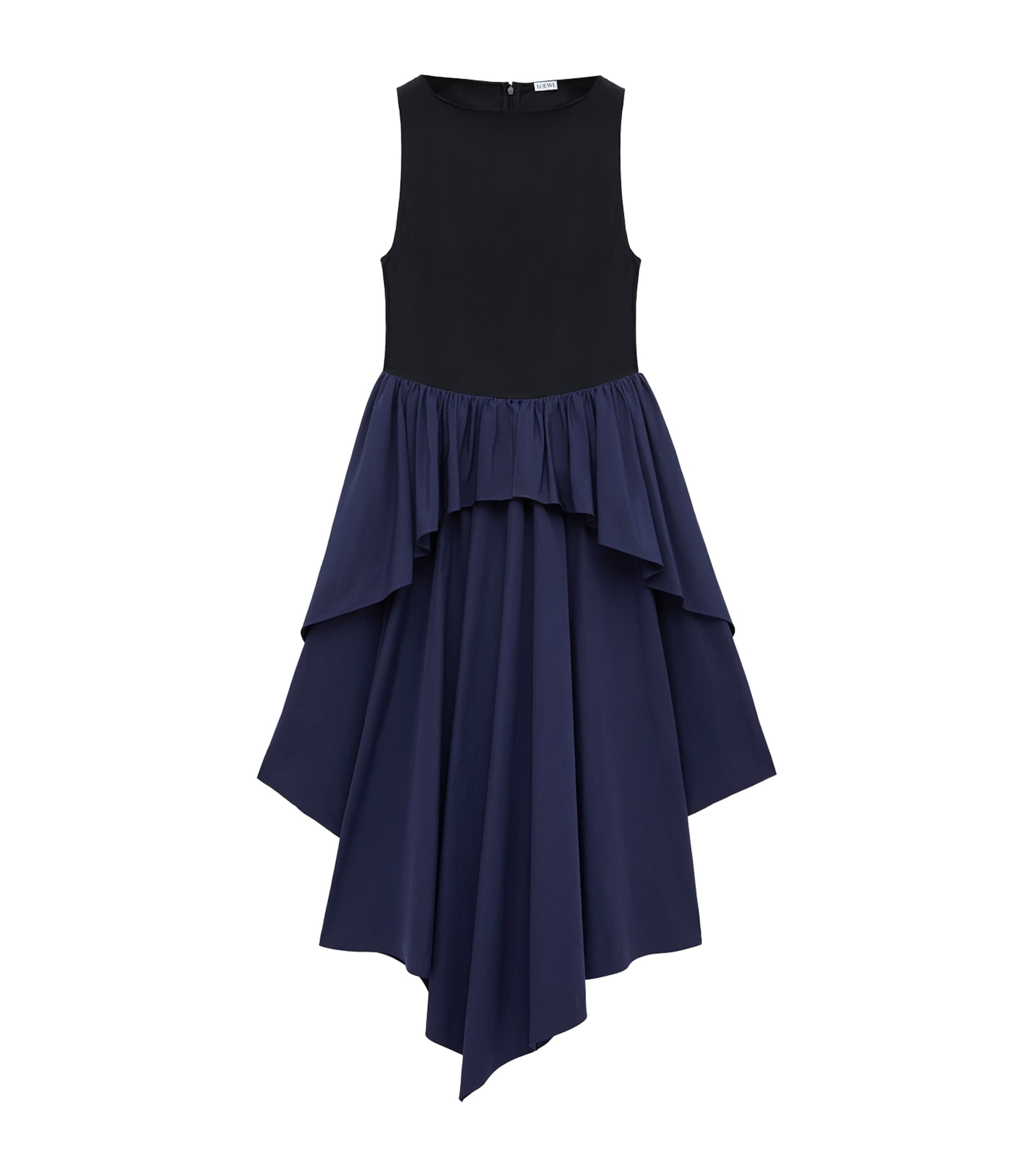 LOEWE Womens x Paula’s Ibiza Cotton Asymmetric Midi Dress Black/navy Image 1