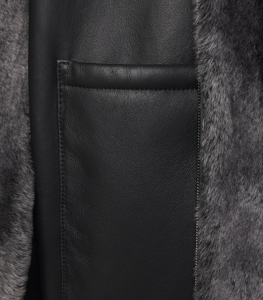 Max Mara Womens Shearling Reversible Coat Medium Grey Image 8