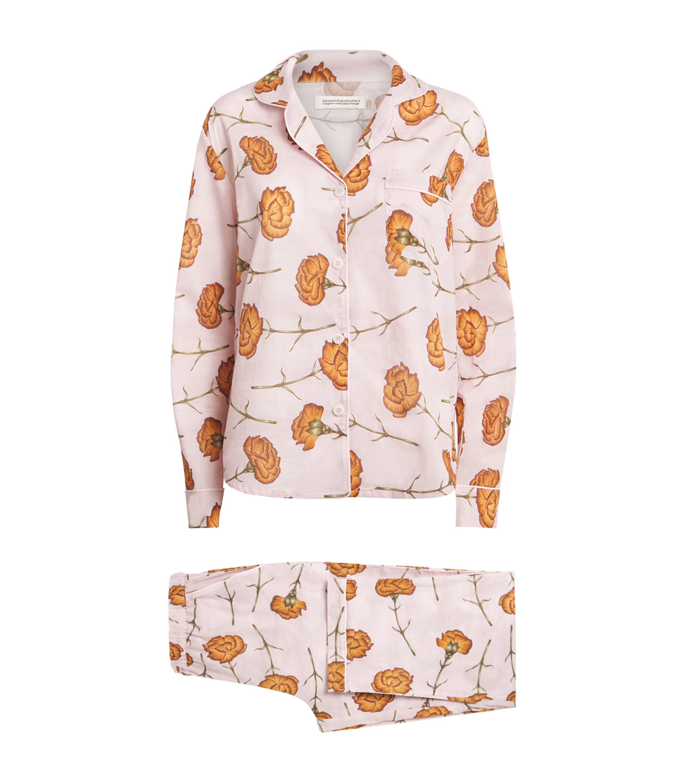 Desmond & Dempsey Cotton Carnations Pyjama Set In Pink