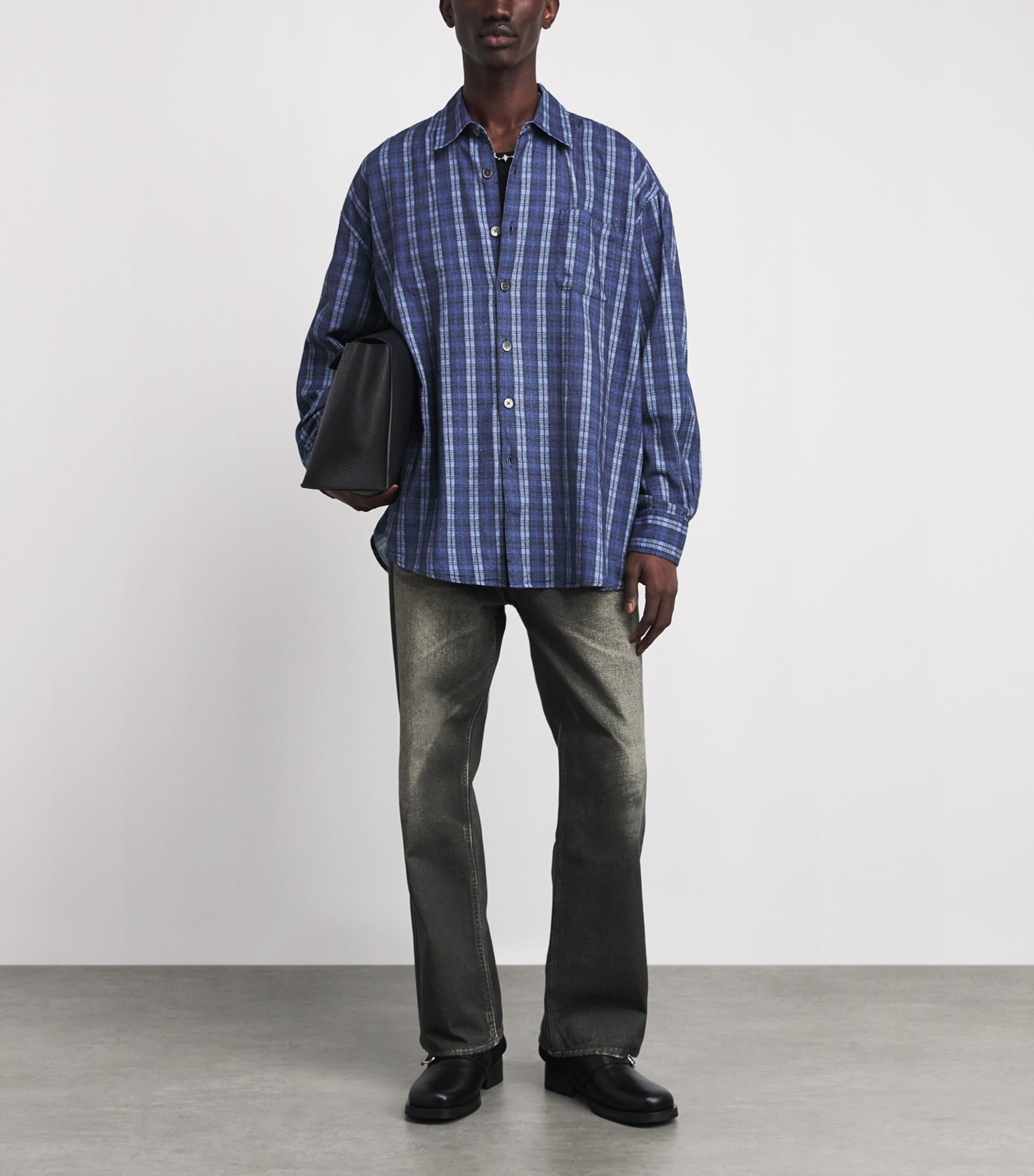 Our Legacy Mens Borrowed Shirt Check Please Print Image 2