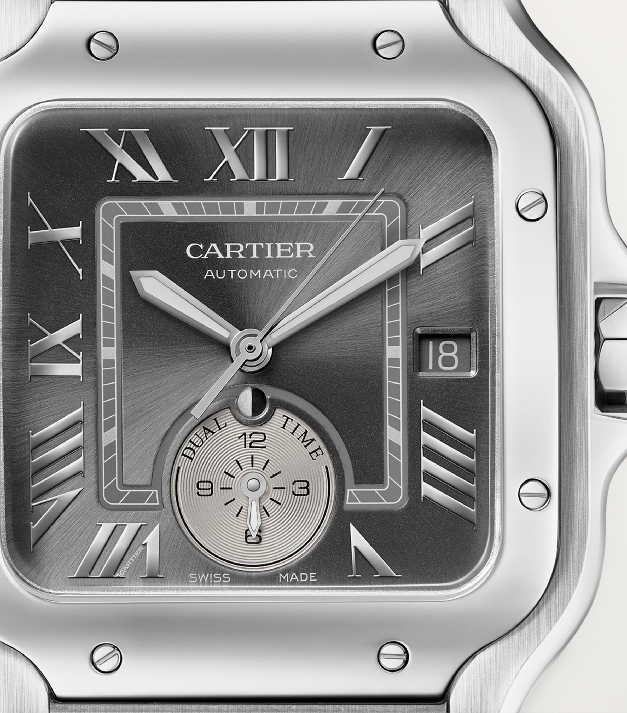 Cartier Rhodium-Plated Santos de Cartier Dual Time Watch - Main Image