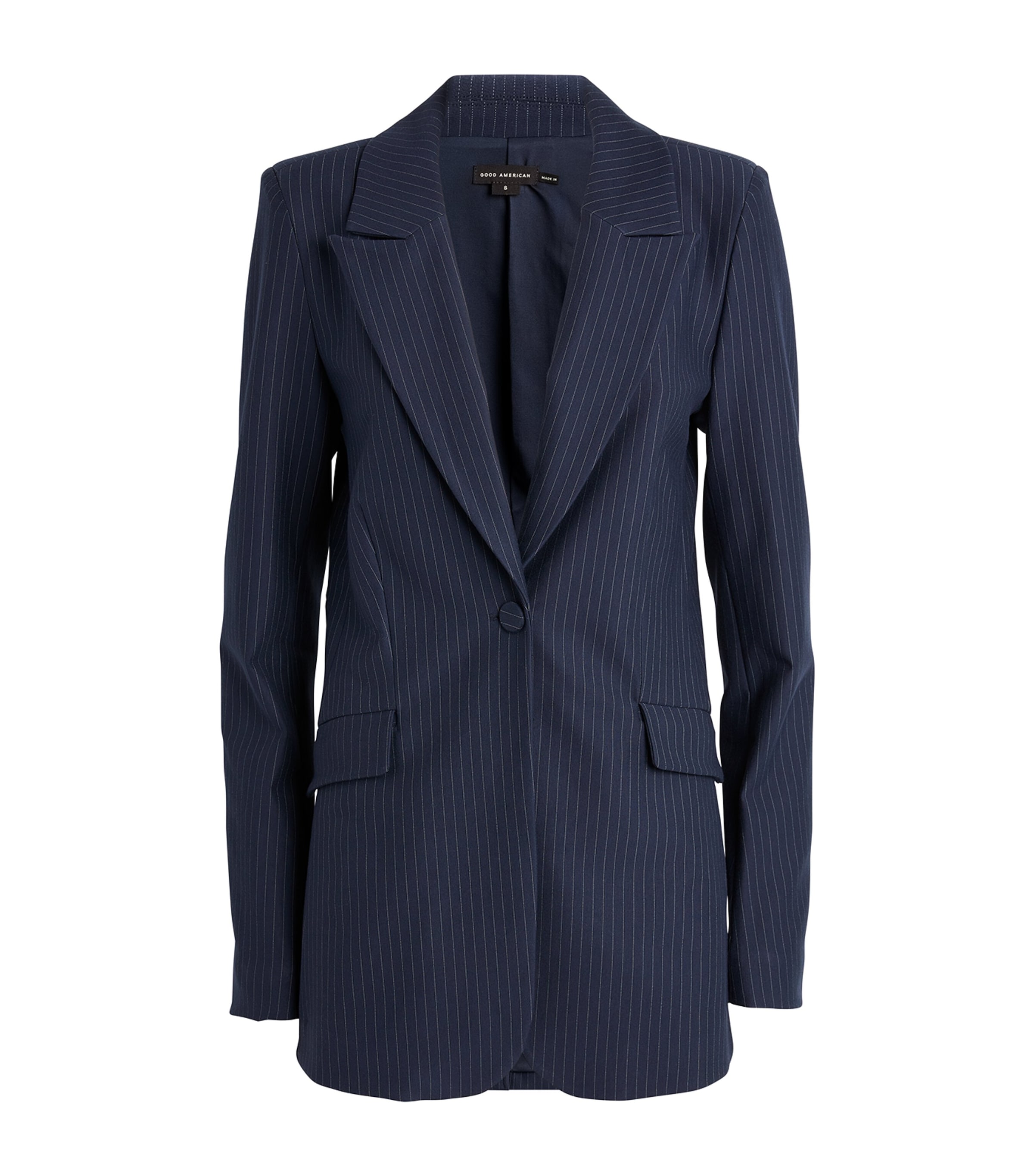 Shop Good American Pinstripe Sculpted Blazer In Navy