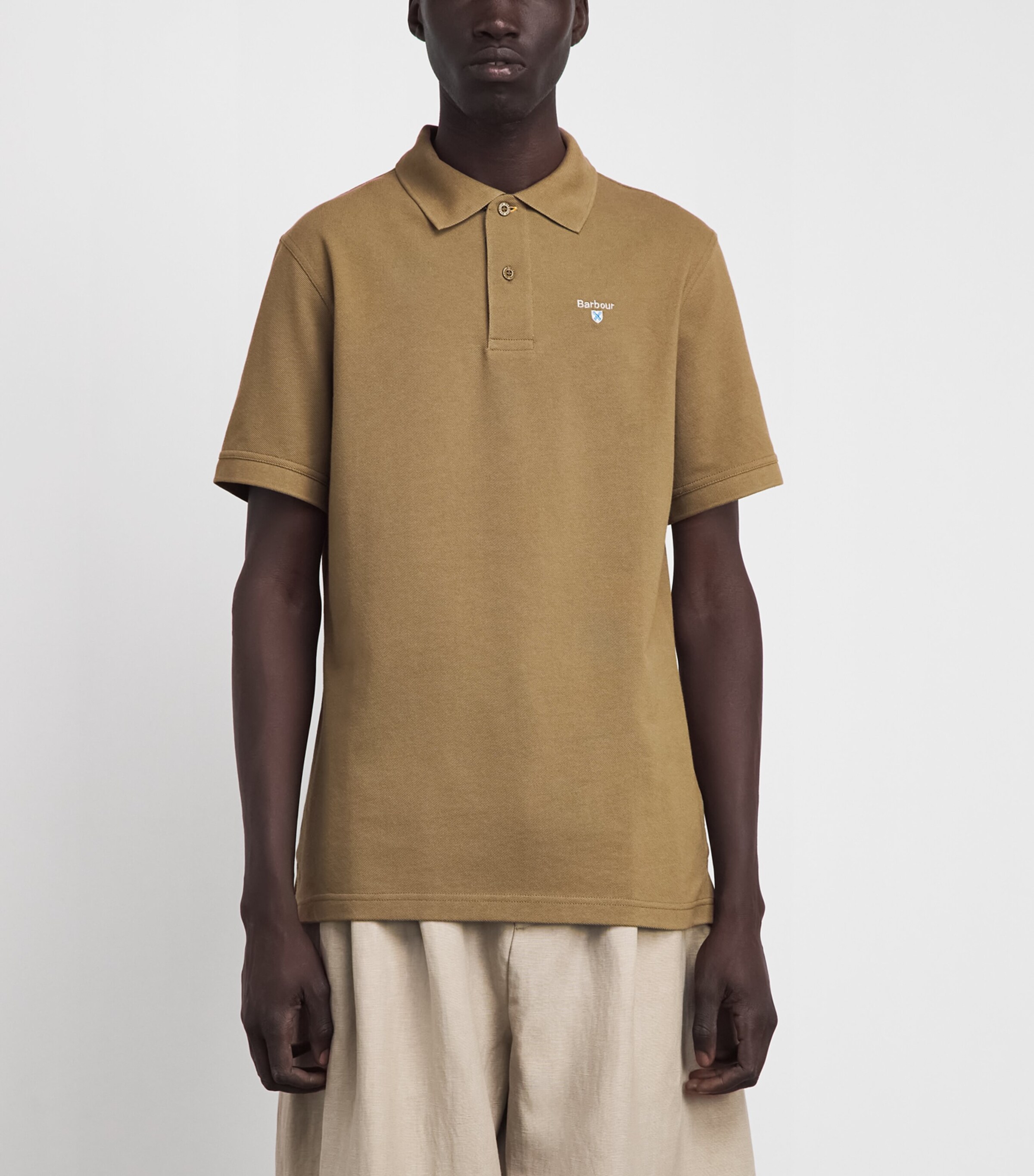 Barbour Mens Cotton Piqué Polo Shirt Clay Image 4