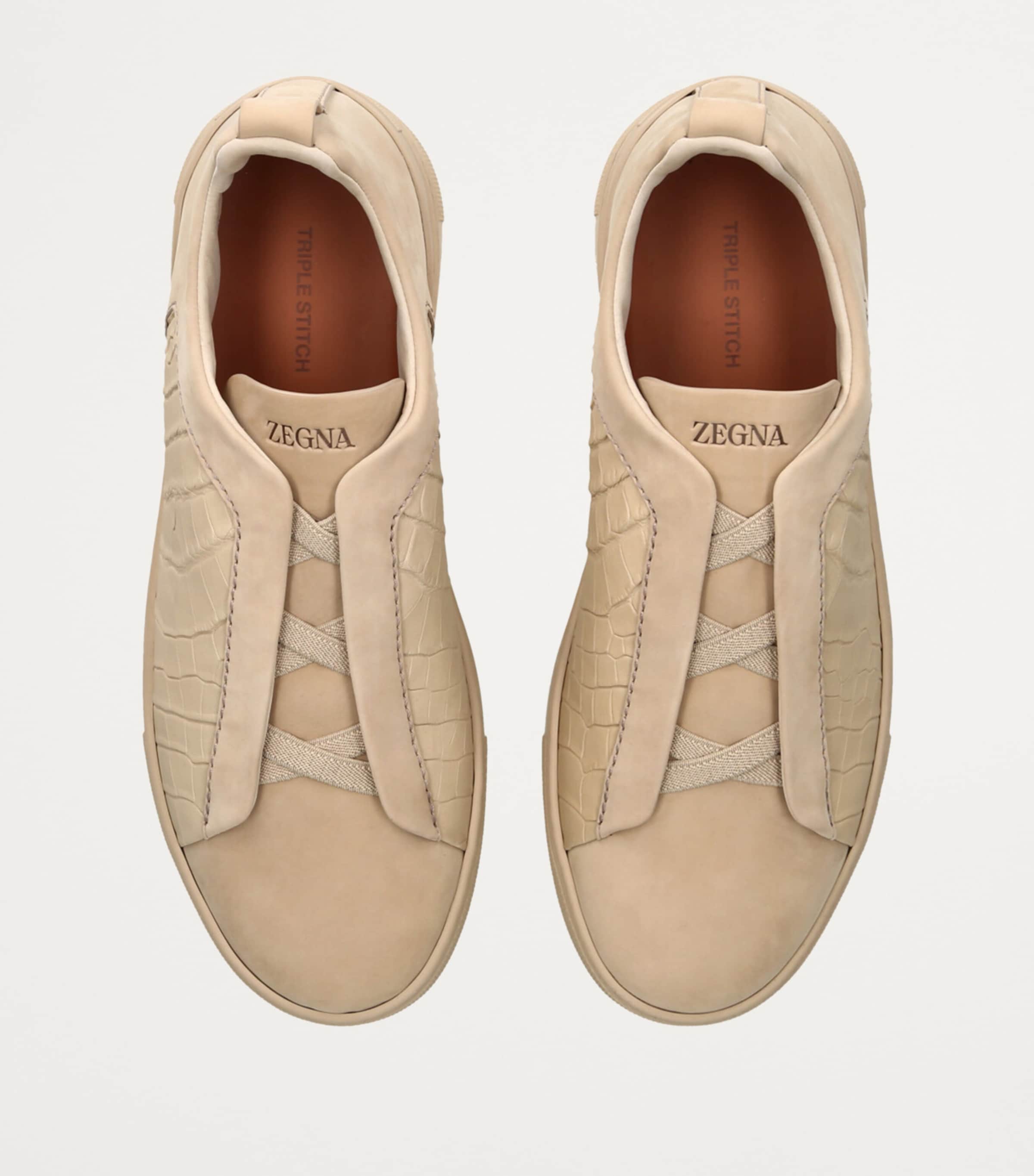 Crocodile Leather Triple Stitch SECONDSKIN Sneakers BEIGE Image 4