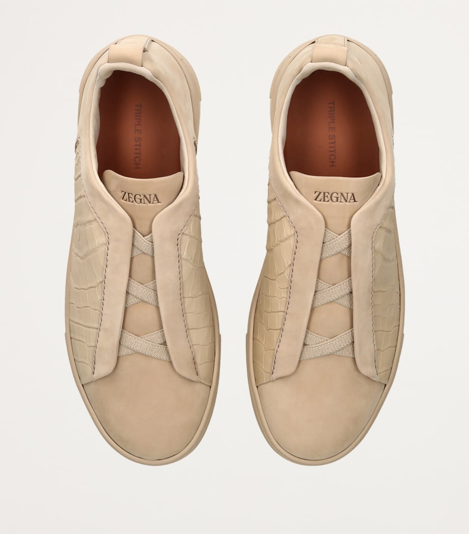 Crocodile Leather Triple Stitch SECONDSKIN Sneakers BEIGE Image 4