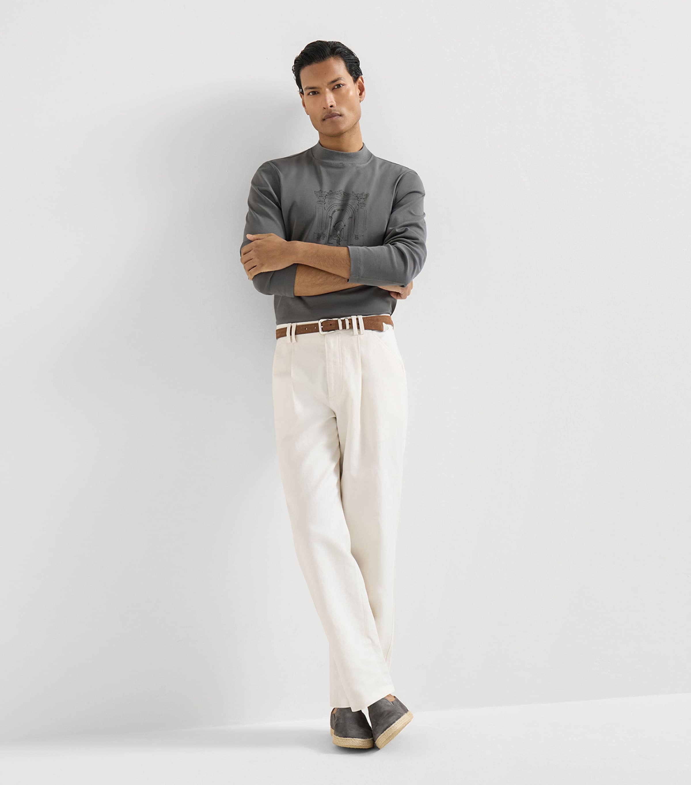 Brunello Cucinelli Mens Cotton-Linen Pleated Trousers Image 4