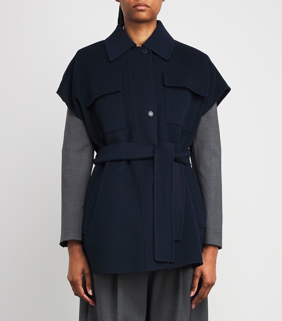 Wool Sleeveless Belted Coat NAVY Image 3